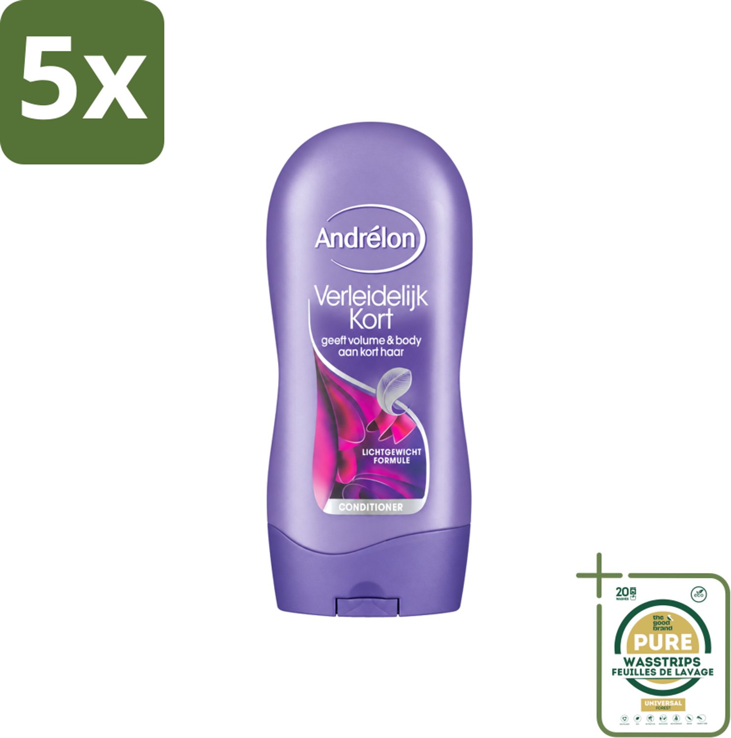 5 x Andrélon - Verleidelijk Kort - Conditioner - Voor Kort Haar - 300 ml - Wasstrips - Kort Haar Conditioner - Volume Voor Kort Haar - Verzorging Kort Haar - Luchtig Haar - Soepel Haar