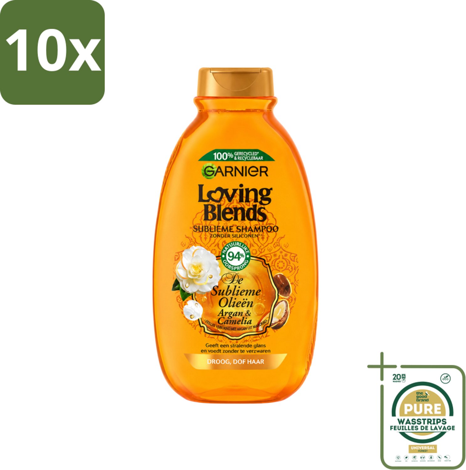 10 x Garnier - Loving Blends - Shampoo - Argan & Cameliaolie - Droog & Dof Haar - 300 ml - Wasstrips - Droog Haar - Dof Haar - Haarvoeding - Haarherstel - Arganolie