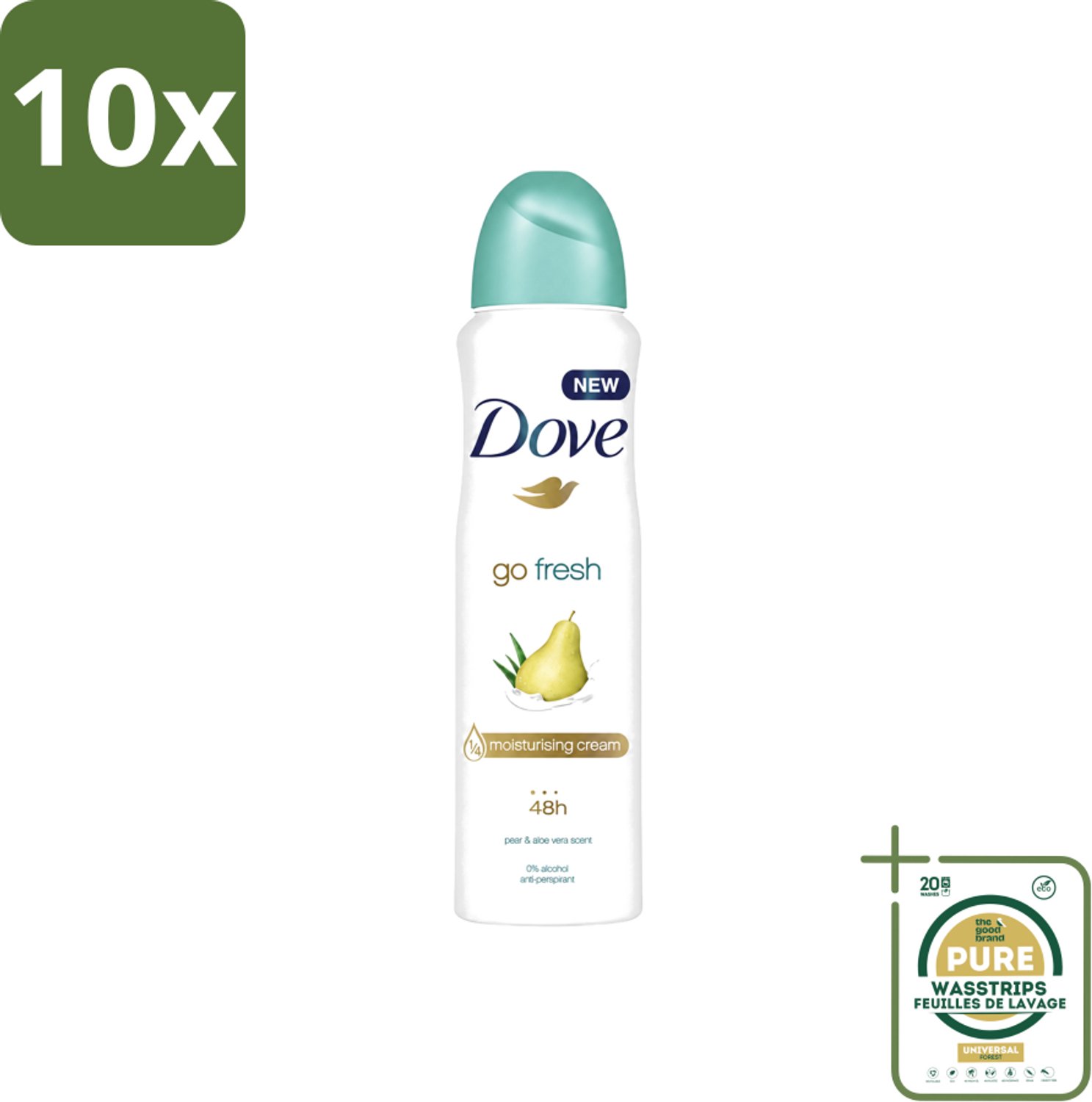 10 x Dove - Deodorant - Spray Go Fresh Pear & Aloe - Frisse en verzorgende geur - 250 ml - Wasstrips - Dove Deodorant Spray - Anti-transpirant Spray - Frisse Geur - Peer En Aloë Vera - Oksel Verzorging