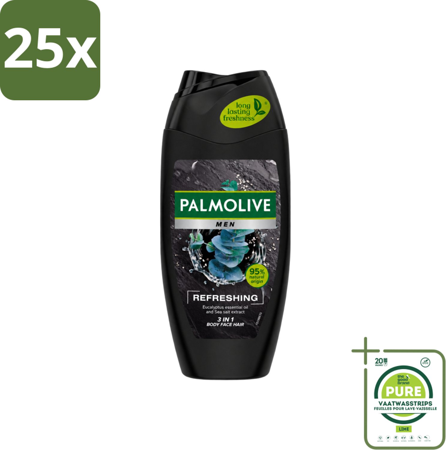 25 x Palmolive Men - 3in1 Douchegel - Refreshing - Fris & Verzorgend - 250 ml - Grootverpakking - Vaatwasstrips - Douchegel Voor Mannen - Frisheid - Verzorging - Verfrissende Geur - Citrusolie