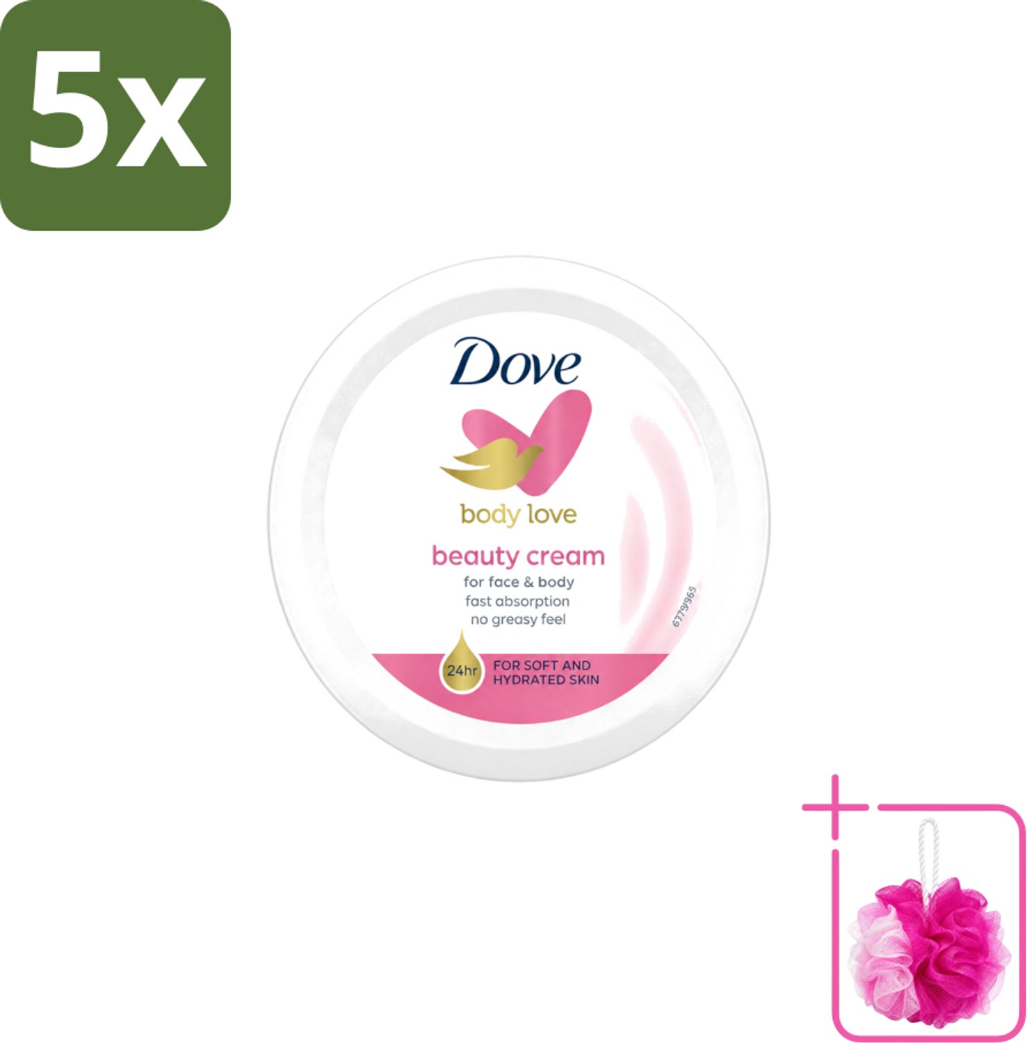 5 x Dove – Bodycrème – Beauty Cream – 75 ml - Bulkverpakking - Beauty cream - Douchemop - Huid verzorging