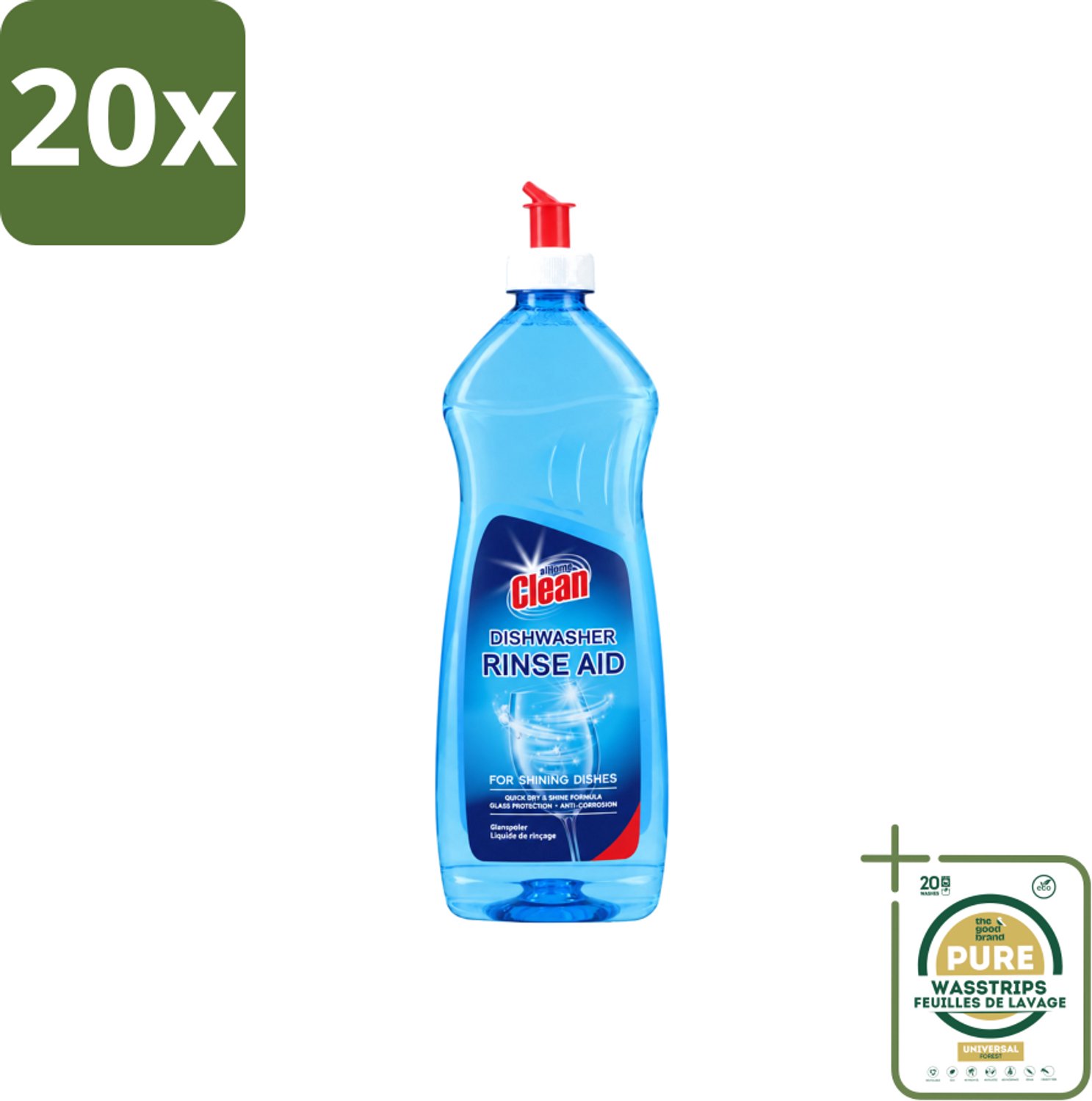 20 x At Home - Clean - Vaatwasser Glansspoelmiddel - Glasbeschermend - 500 ml - Wasstrips - Vaatwasser Glansspoelmiddel - Glansspoelmiddel Vaatwasser - Glasbeschermend Vaatwasser - Vaatwasser Anti-corrosie - Vaatwasser Droogproces
