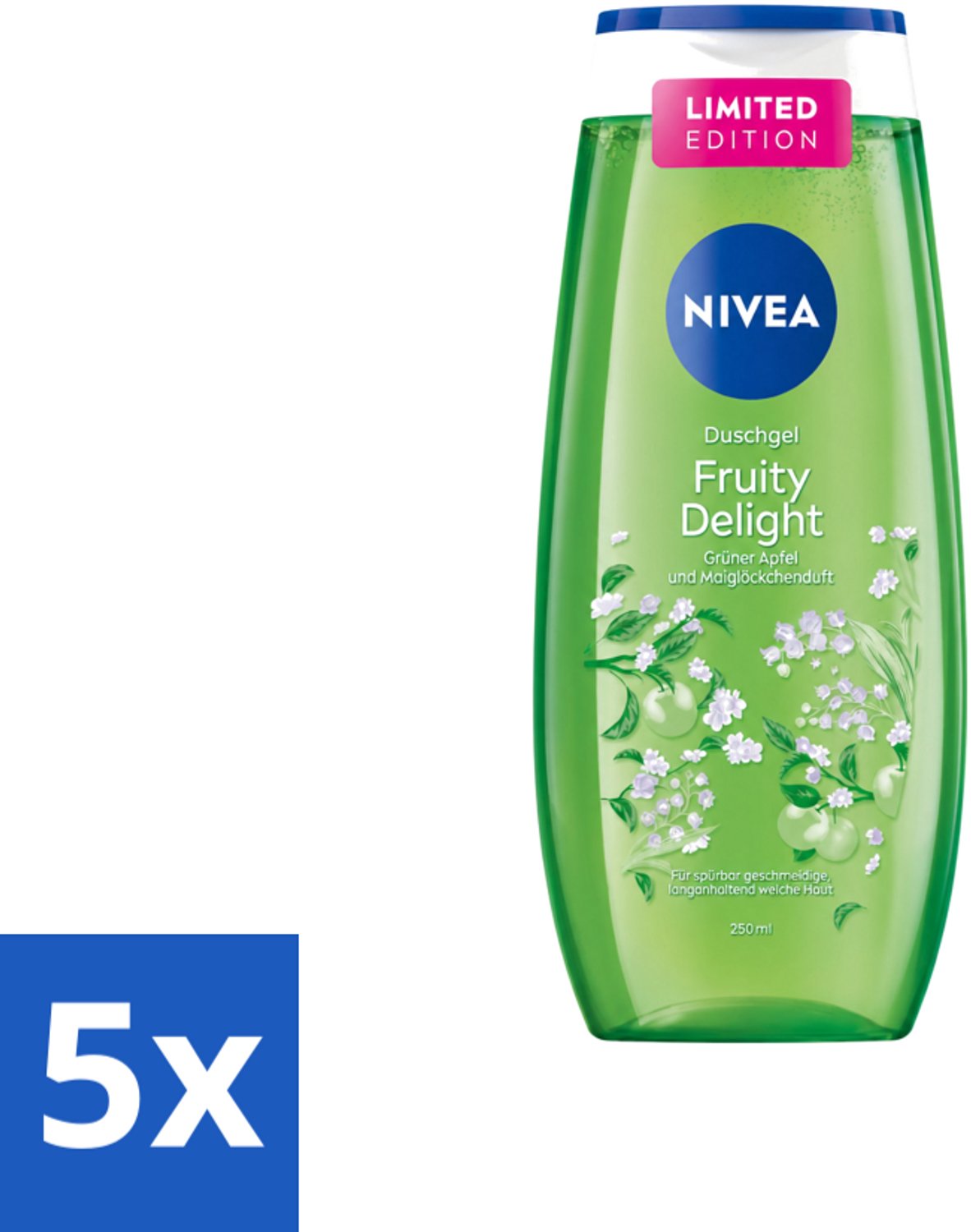 5 x Nivea – Douchegel – Fruity Delight – 250 ml - Voordeelverpakking - 5 stuks