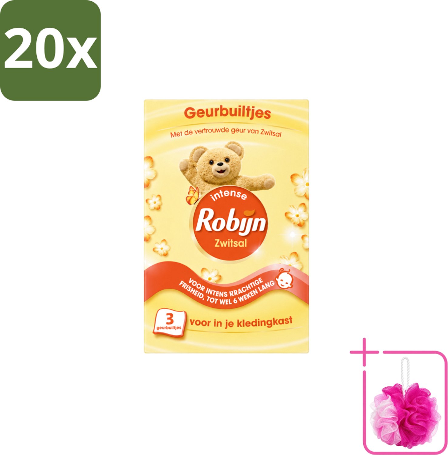 20 x Robijn - Zwitsal - Geurbuiltjes - Zachte Babygeur - Hypoallergeen - 3 Geurbuiltjes - Bulkverpakking - Zwitsal geur - Douchemop - Geurbuiltjes