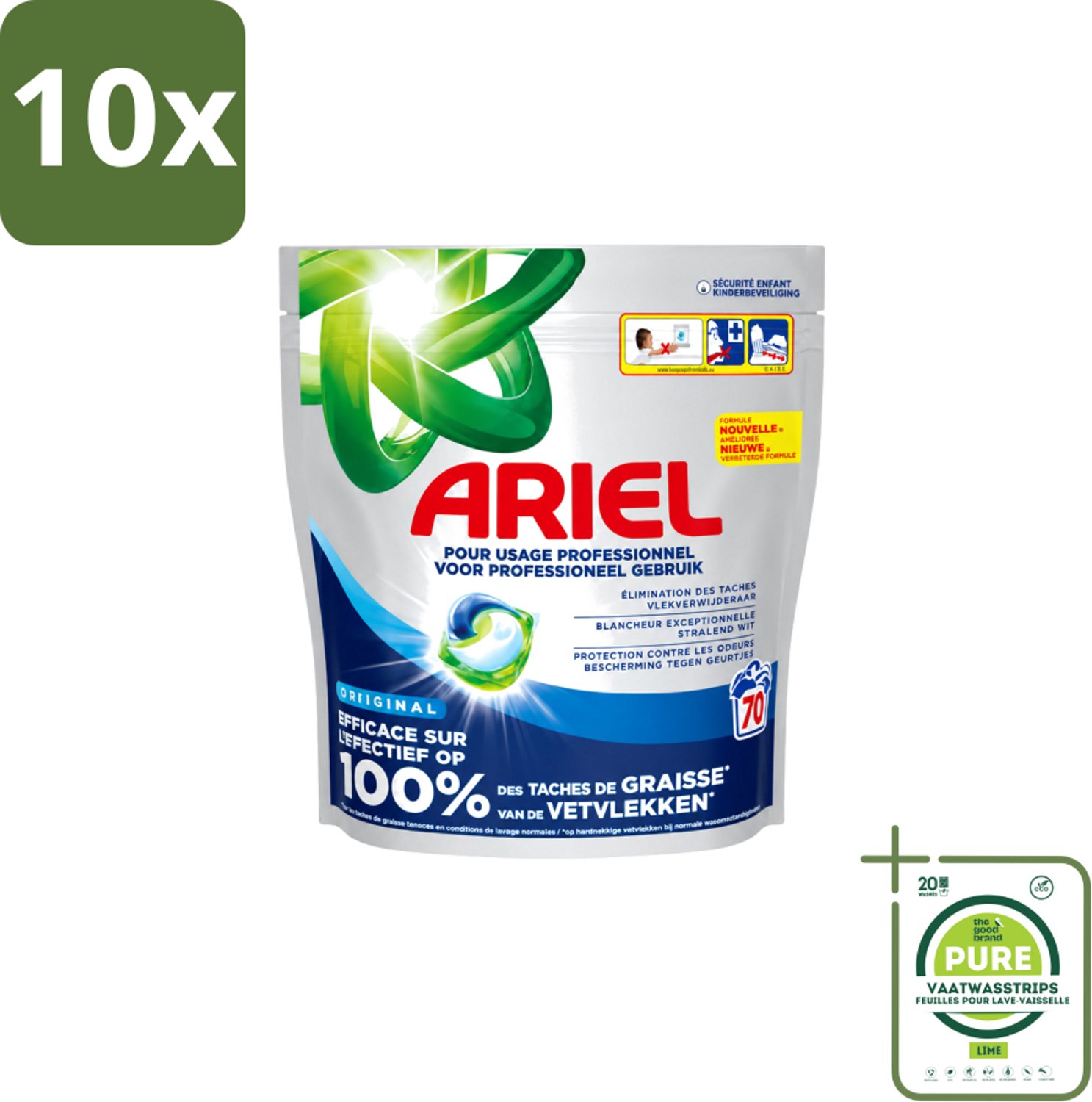 10 x Ariel – Wasmiddel Pods – All-in-1 Regular – 70 wasbeurten - Grootverpakking - Vaatwasstrips - Wasmachine - Waspod - Reiniging - Vlekken Verwijderen - Koud Water Wasen