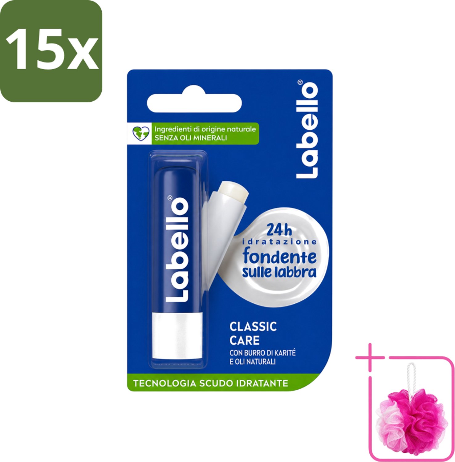 15 x Labello - Classic Care - Lippenbalsem - Voedend & Beschermend - 5.5 ml - Bulkverpakking - Lippenbalsem - Douchemop - Lippenverzorging