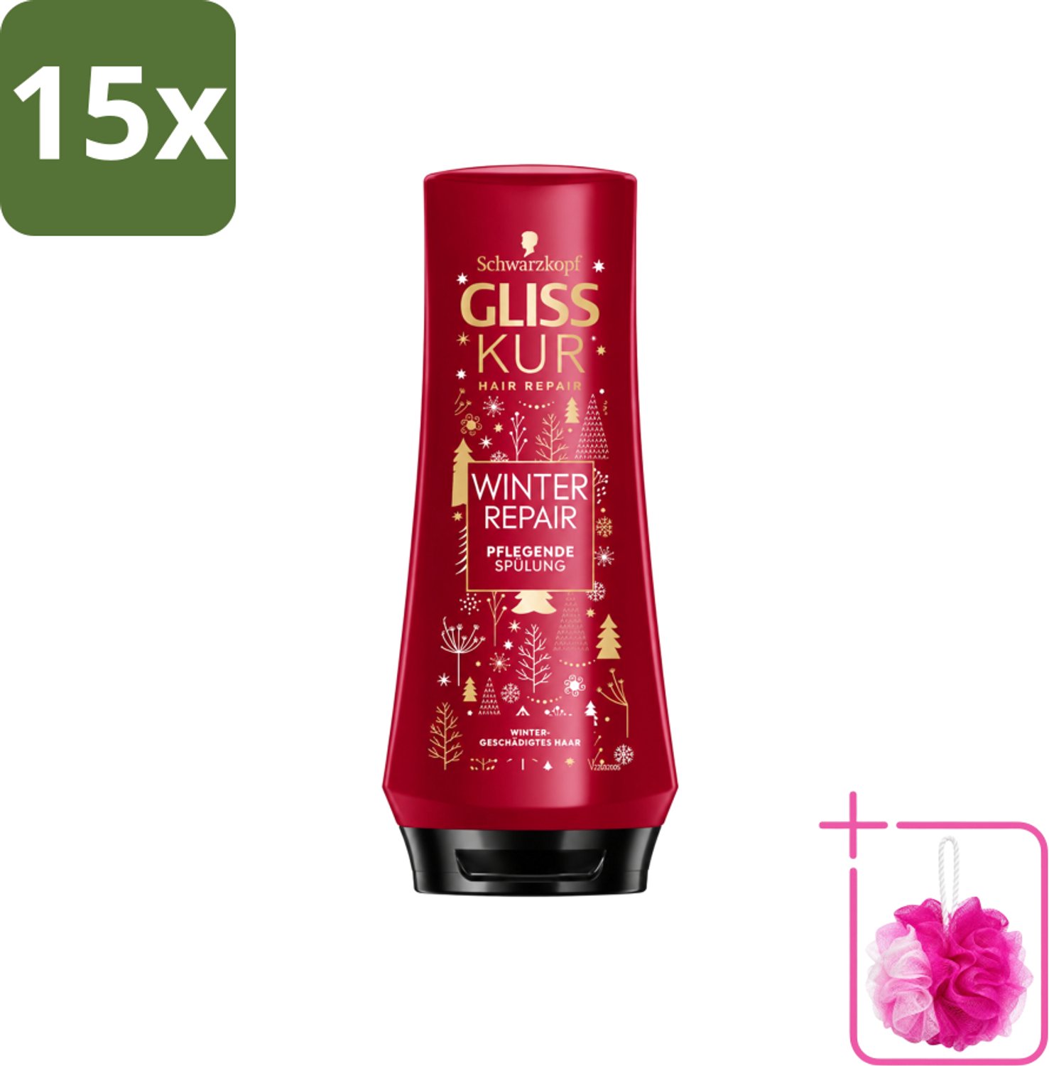 15 x Gliss-Kur - Conditioner - Winter Repair - Herstelt & Verzorgt - 200 ml - Bulkverpakking - Haarverzorging - Douchemop - Winter haar