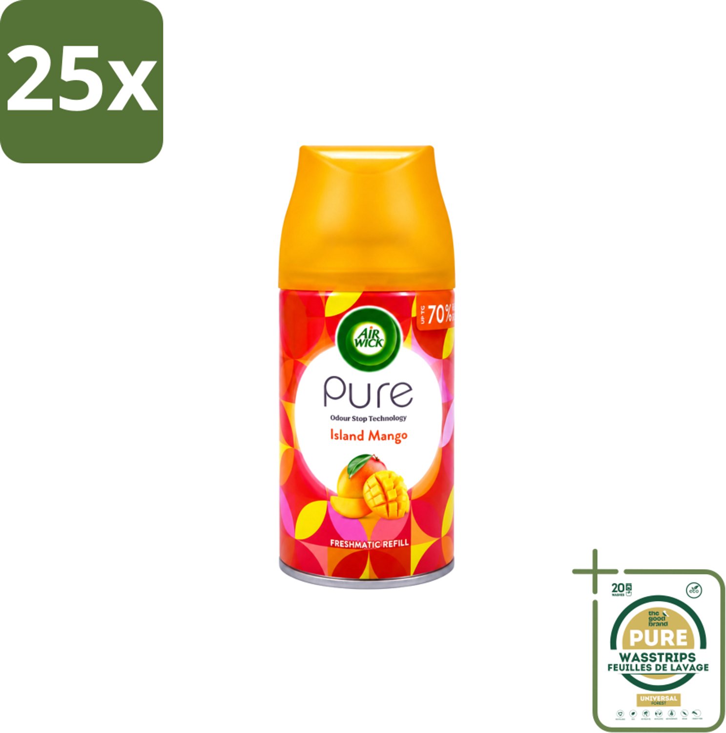 25 x Air Wick – Luchtverfrisser Navulling – Island Mango – 250 ml - Wasstrips - Luchtverfrisser - Geur - Tropisch - Mango - Fris