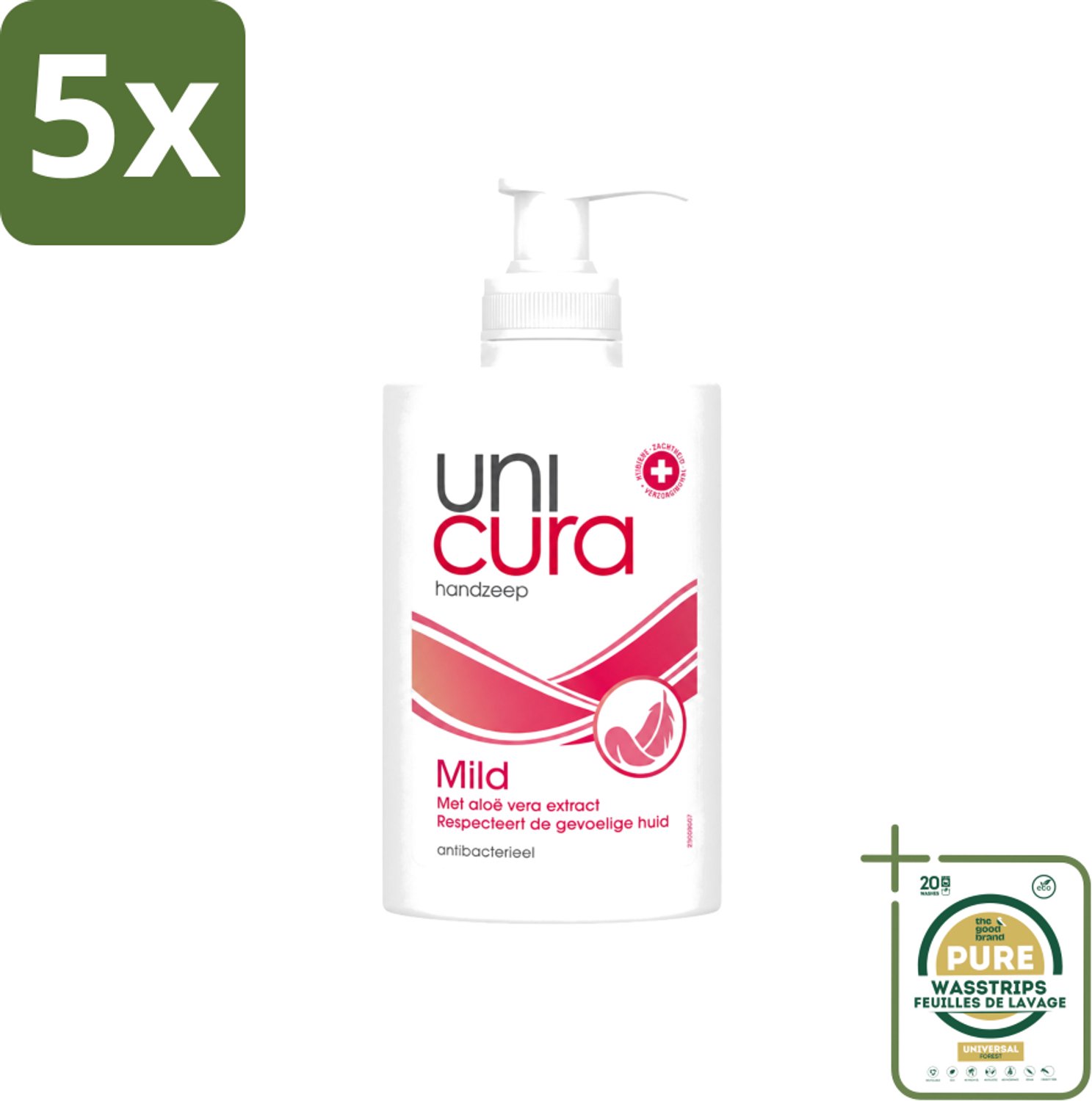 5 x Unicura - Vloeibare Zeep Mild - Verzachtend - 250 ml - Wasstrips - Handzeep - Antibacterieel - Milde Handzeep - Handen Reinigen - Hygiëne