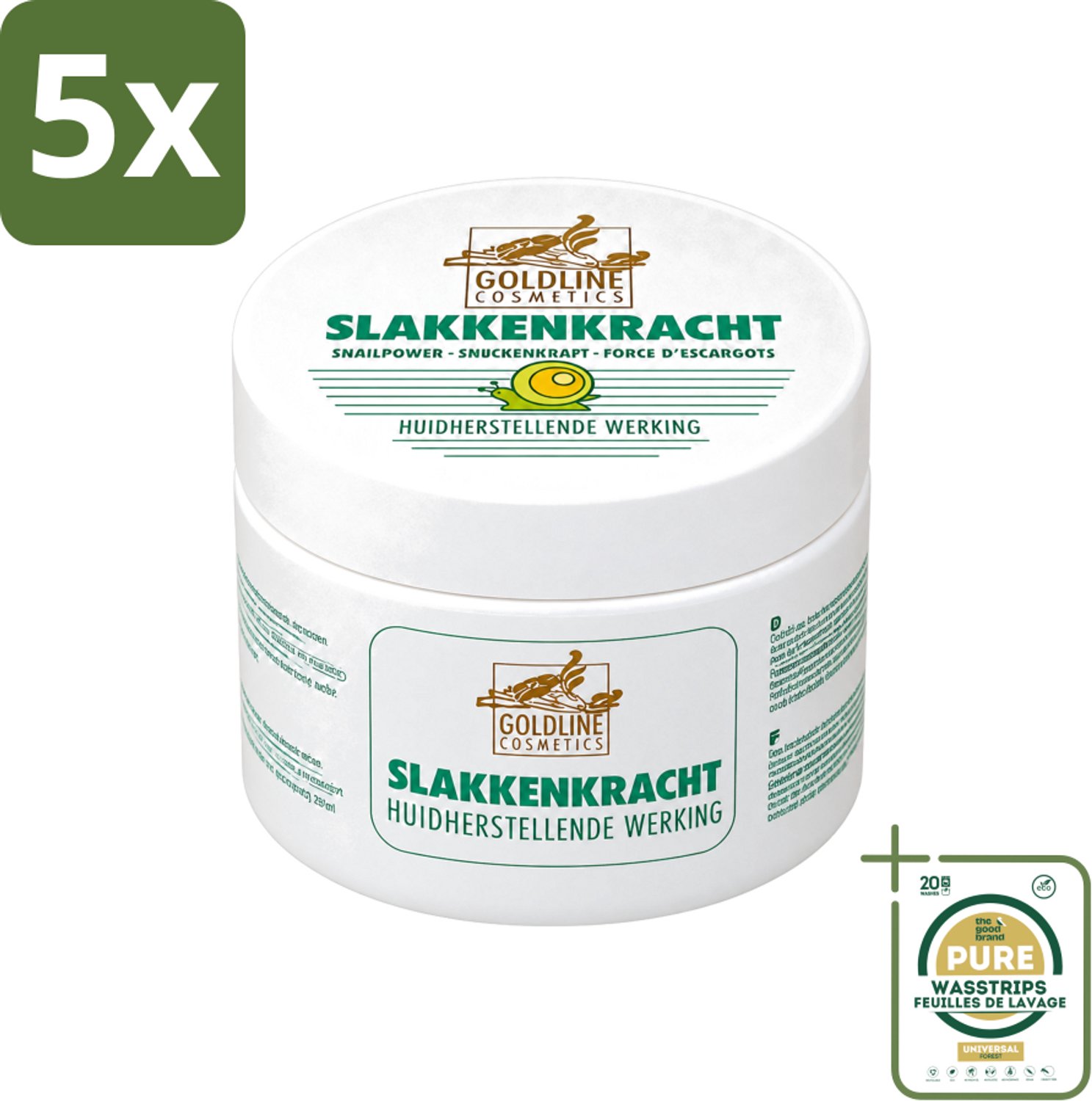 5 x Goldline - Bodycrème - Slakkenkracht - Huidverzorging - Verzachtend - 250 ml - Wasstrips - Huidverzorging - Slakkenkracht - Bodycrème - Hydratatie - Huidherstel