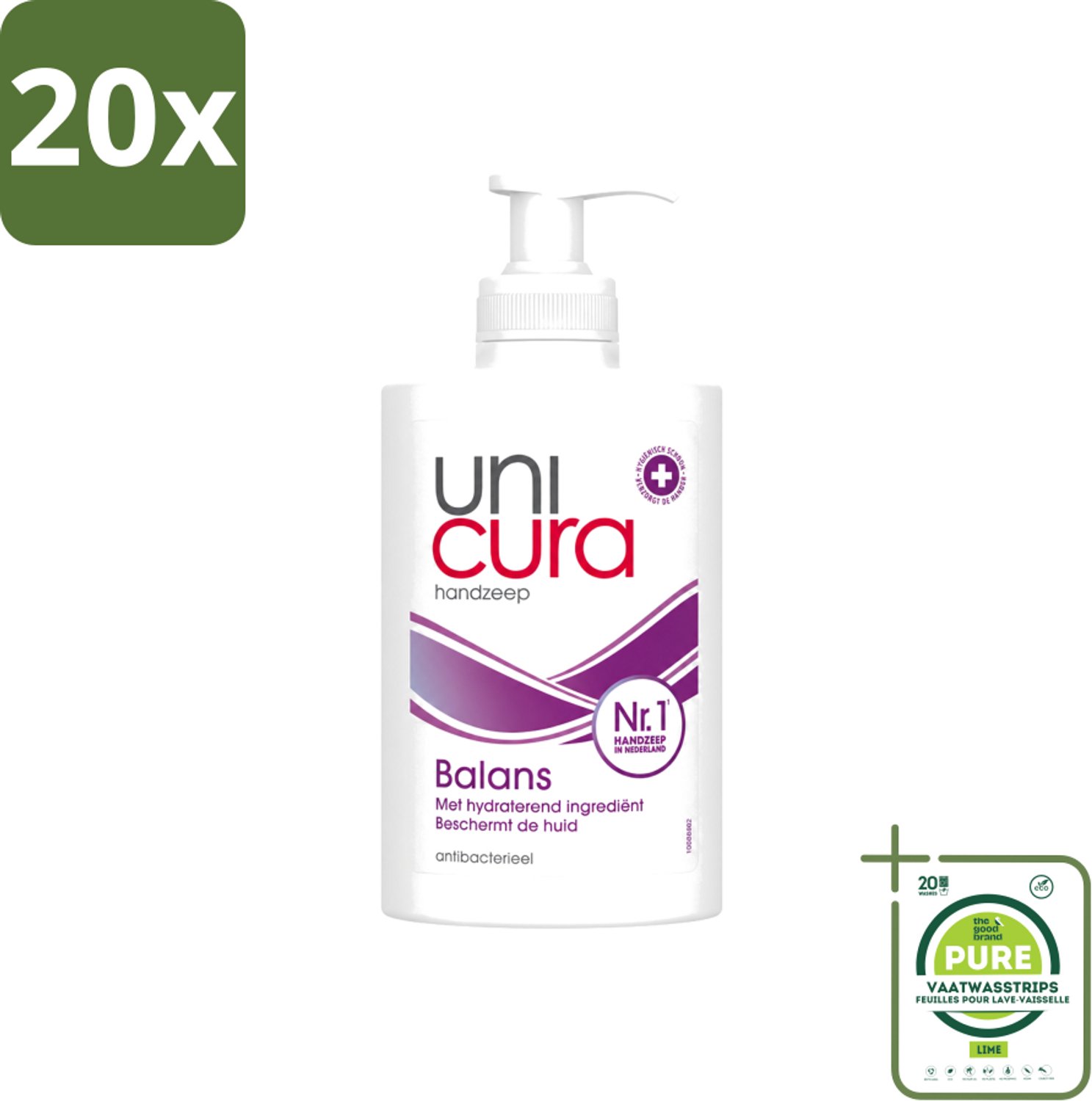 20 x Unicura - Vloeibare Handzeep - Anti Bacterieel - Balans - 250 ml - Grootverpakking - Vaatwasstrips - Handzeep - Antibacterieel - Handen Reinigen - Huid Verzorgen - Natuurlijke Handzeep