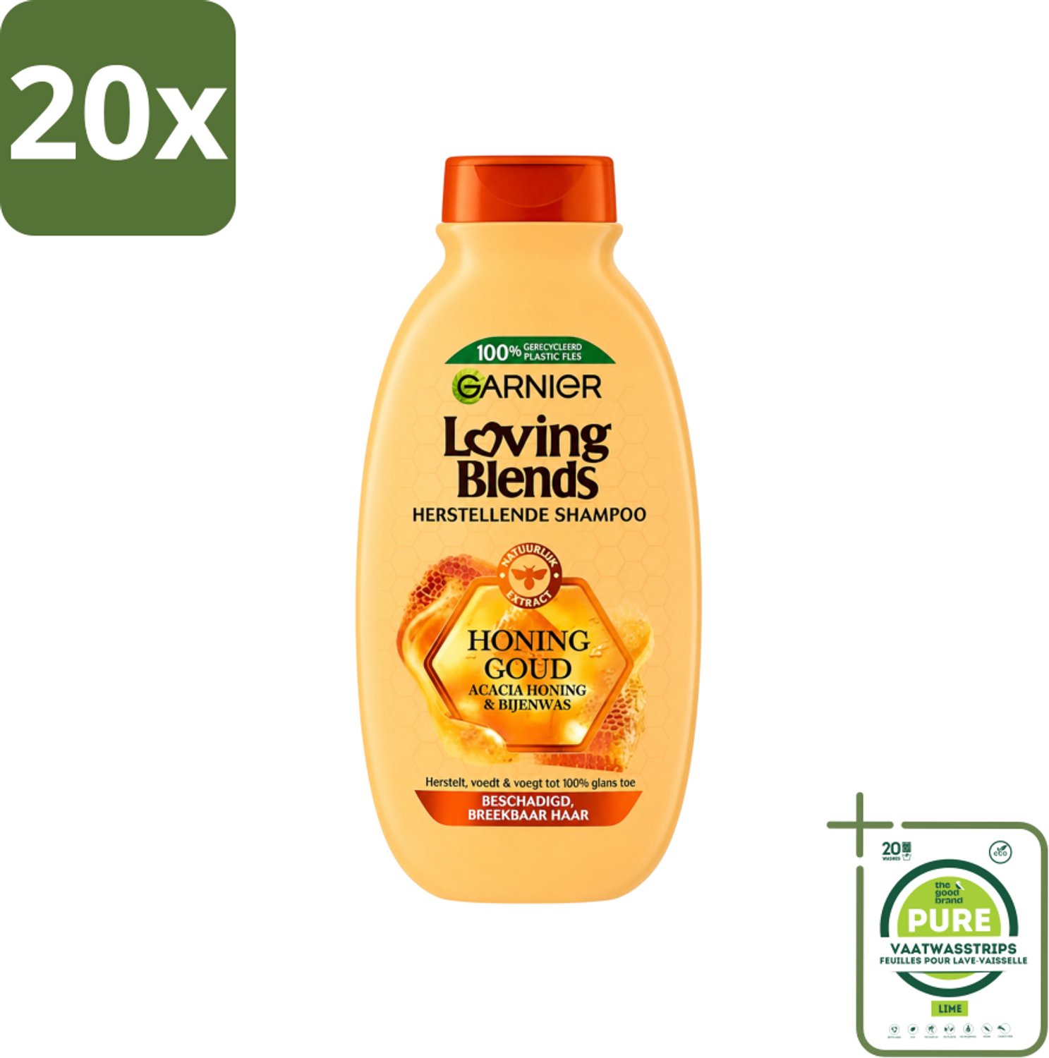 20 x Garnier - Loving Blends - Shampoo - Honing Goud - Beschadigd & Breekbaar Haar - 300 ml - Grootverpakking - Vaatwasstrips - Haar Herstellen - Haar Beschermen - Honing Shampoo - Beschadigd Haar - Breekbaar Haar