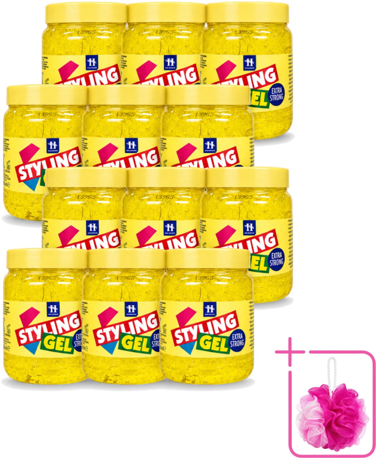 12 x Hegron - Styling Haargel - Extra Strong - Voor Sterke Fixatie - 500 ml - Bulkverpakking - Haarkleur - Douchemop - Haartype