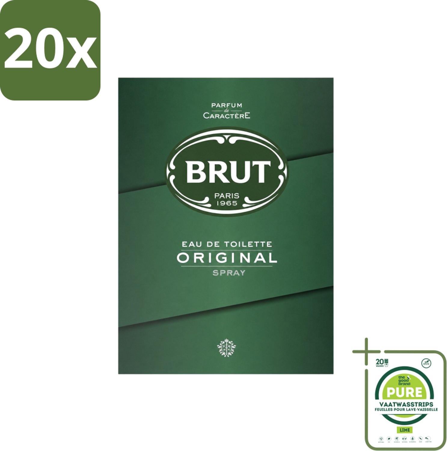 20 x Brut – Eau de Toilette – Original – 100 ml - Grootverpakking - Vaatwasstrips - Brut Original - Eau De Toilette - Geur - Parfum - Lavendel