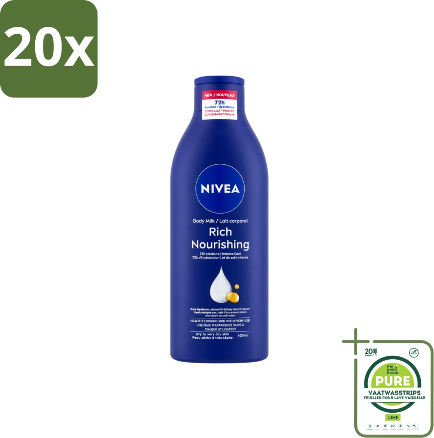 20 x Nivea – Bodylotion – Voor Droge Huid – 400 ml - Grootverpakking - Vaatwasstrips - Lichaamsoil - Lichaamsoil Voor Droge Huid - Lichaamsoil Voor Droge Huid 400 Ml - Lichaamsoil Voor Droge Huid 24 Uur - Lichaamsoil Voor Droge Huid 24 Uur Hydratatie