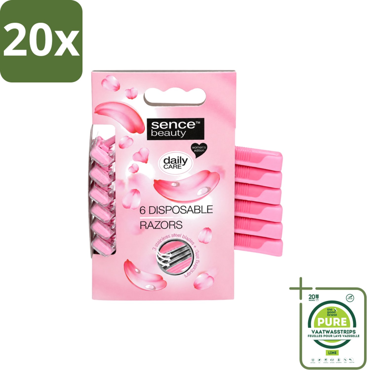 20 x Sence – Wegwerpscheermes – Glad Scheren – Comfort Grip – 6 Wegwerpscheermes - Grootverpakking - Vaatwasstrips - Scheermesje - Scheermes - Bikini Lijn - Benen Scheren - Oksels Scheren
