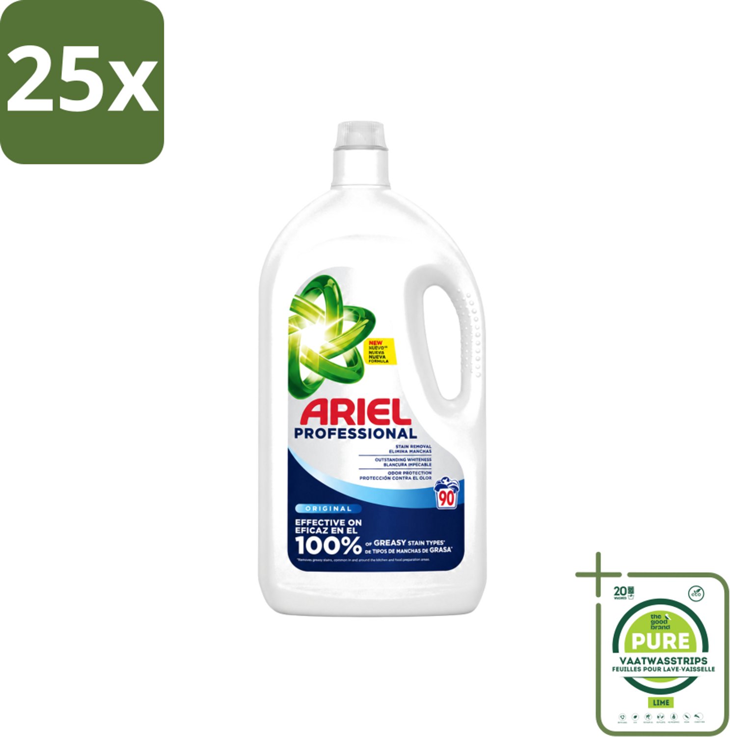 25 x Ariel – Vloeibaar Wasmiddel – Professional Regular - 90 wasbeurten - 4,05 L - Grootverpakking - Vaatwasstrips - Wasmiddel - Witte Was - Vlekken Verwijderen - Reiniging - Schone Was