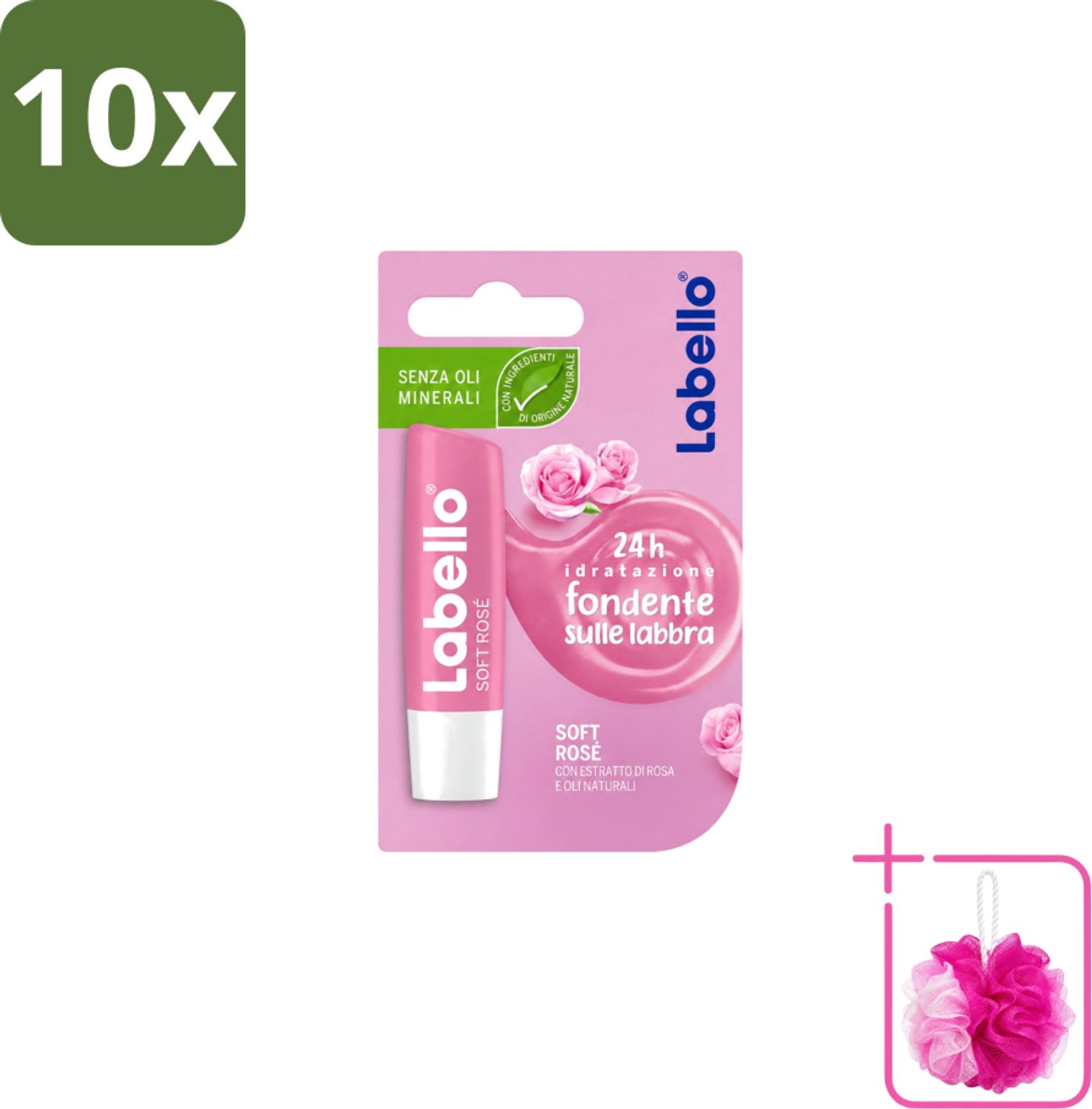 10 x Labello – Lippenbalsem – Soft Rosé - Bulkverpakking - Lippenbalsem - Douchemop - Hydratatie