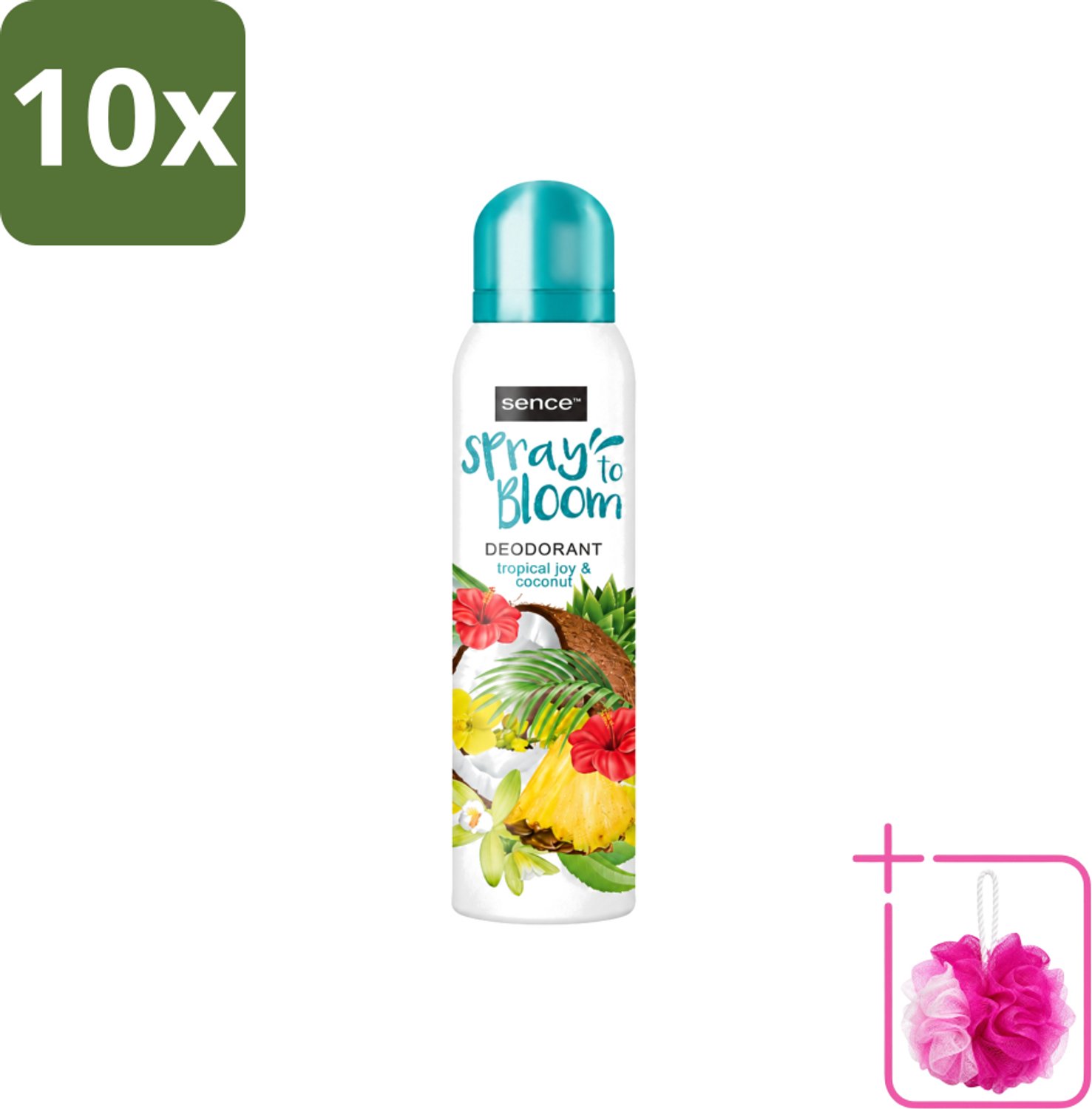 10 x Sence - Tropical Joy & Coconut - Deodorant - Exotisch - 150 ml - Bulkverpakking - Tropische geur - Douchemop - Kokos