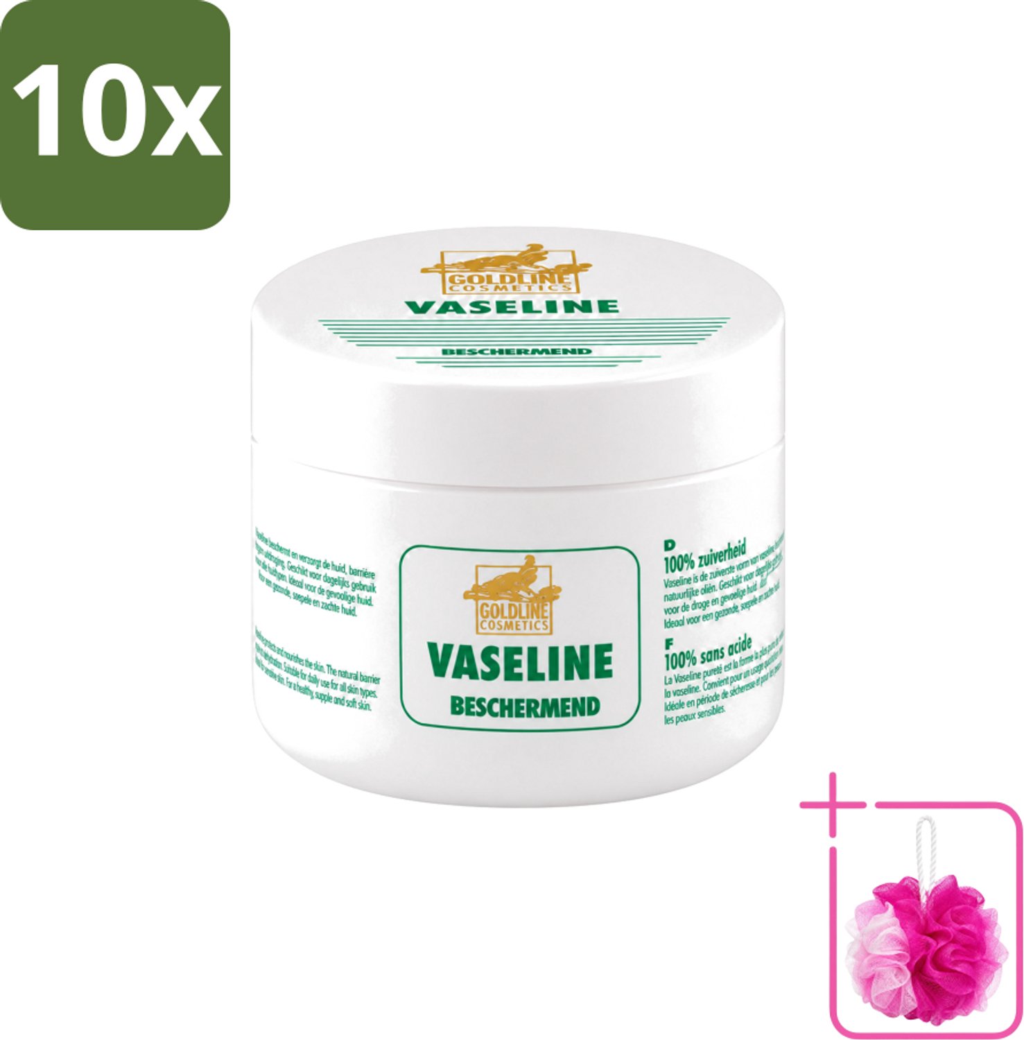 10 x Goldline - Vaseline - Huidverzorging - Beschermend & Hydraterend - 250 ml - Bulkverpakking - Bodycrème - Douchemop - Hydratatie