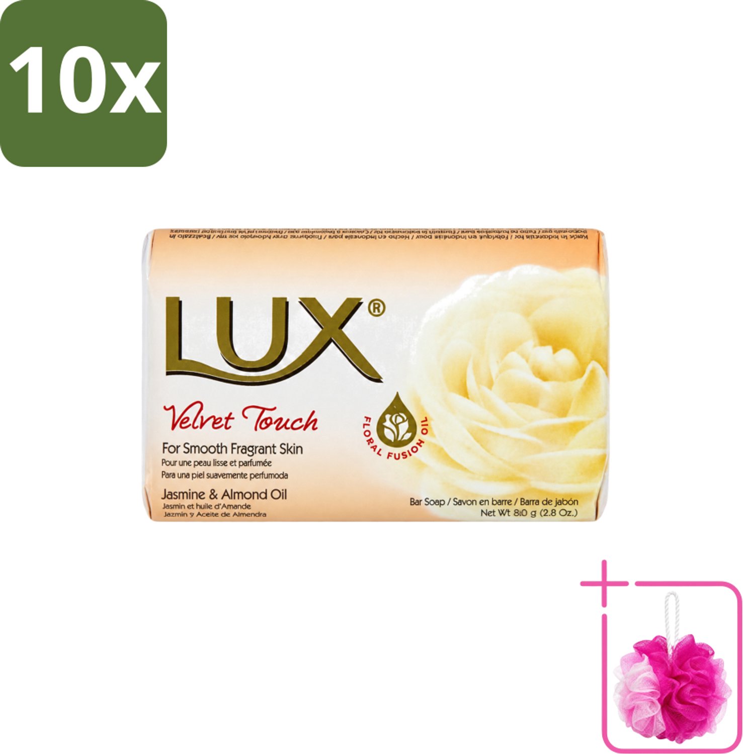 10 x Lux - Zeep - Velvet Touch - Hydraterend - Voor Geurige Huid - 80 g - Bulkverpakking - Luxueuze zeep - Douchemop - Zijdezachte zeep