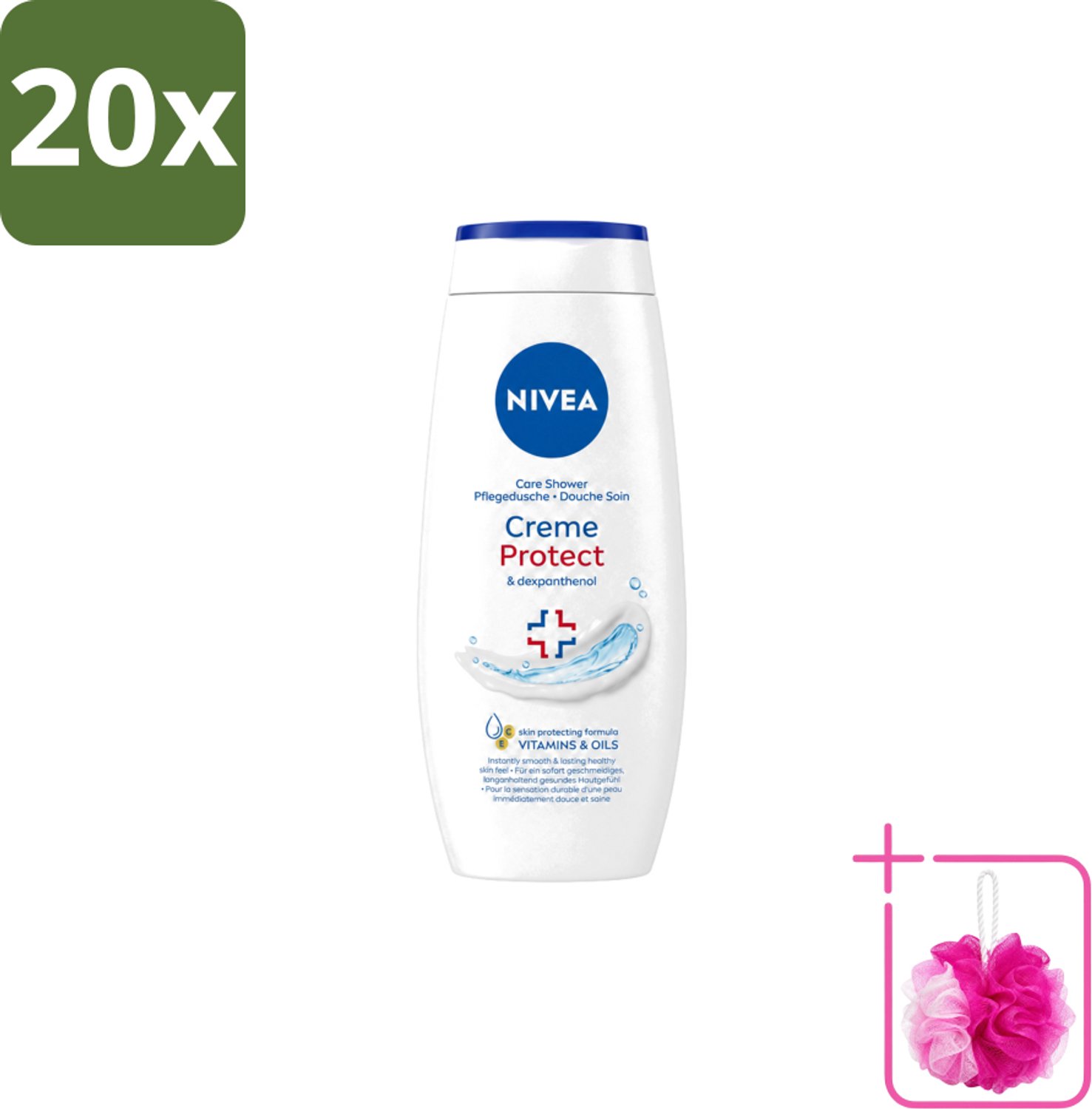 20 x Nivea – Douchecrème – Protect – 250 ml - Bulkverpakking - Douchecrème - Douchemop - Huidverzorging