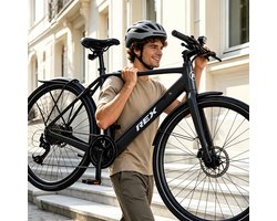 REX 16,5 kg Lichtgewicht Carbon Frame, koolstofvezelframe, 28 Inch Elektrische fietsen, 250W 40 Nm Achterwielmotor, Shimano Deore 10 Versnellingen, 52 cm Wave Frame, Elektrische Stadsfiets, Dames en Heren, Zwart