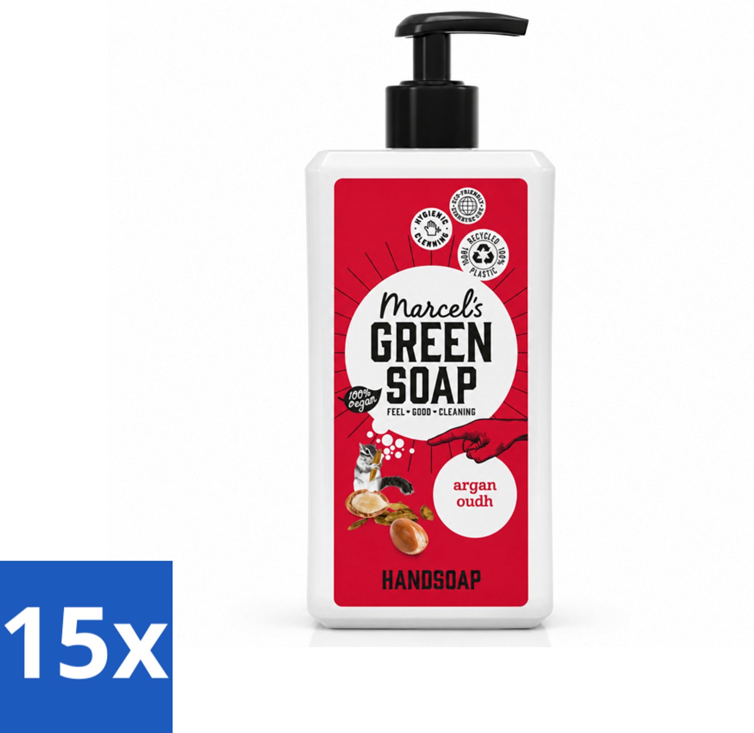 15 x Marcel's Green Soap - Handzeep Argan & Oudh - Plantaardig & duurzaam - 500 ml - Voordeelverpakking - 15 stuks