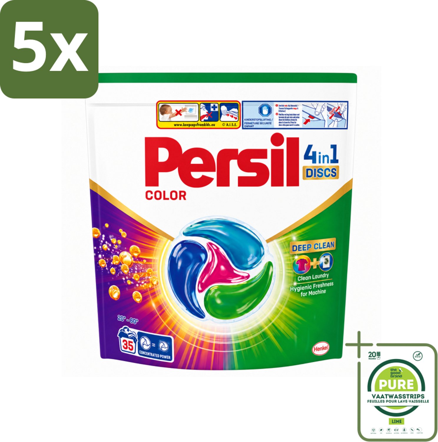 5 x Persil - Wasmiddel - Discs Color - Voor Gekleurde Was - Krachtige Vlekverwijdering - 35 wasbeurten - Grootverpakking - Vaatwasstrips - Wasdiscs - Kleurbescherming - Vlekverwijdering - Frisse Was - Wasgoed