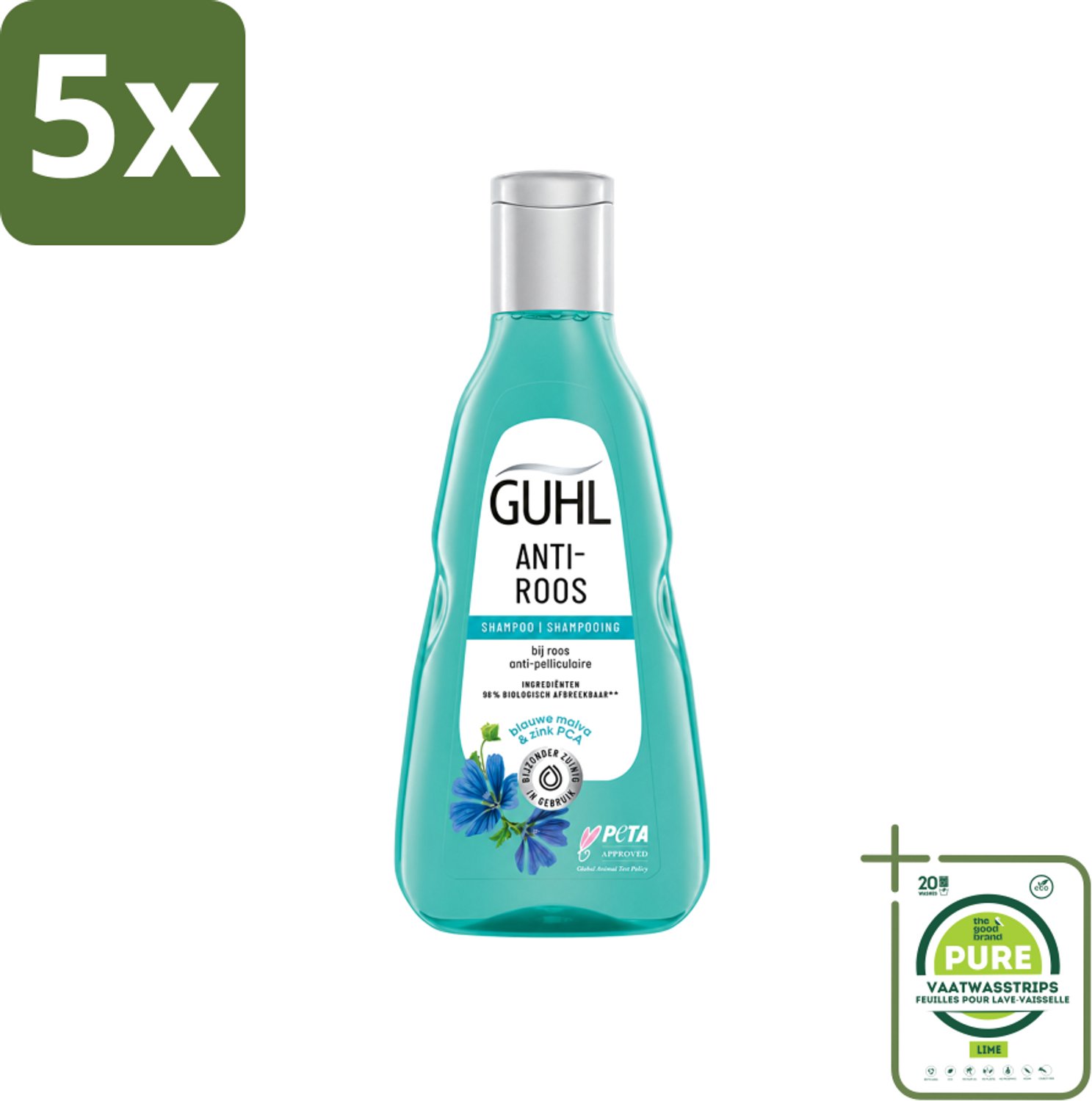 5 x Guhl - Shampoo - Anti-Roos - 250 ml - Grootverpakking - Vaatwasstrips - Anti-roos Shampoo - Roosvrije Hoofdhuid - Hoofdhuid Verzorging - Roos Bestrijden - Zink Shampoo