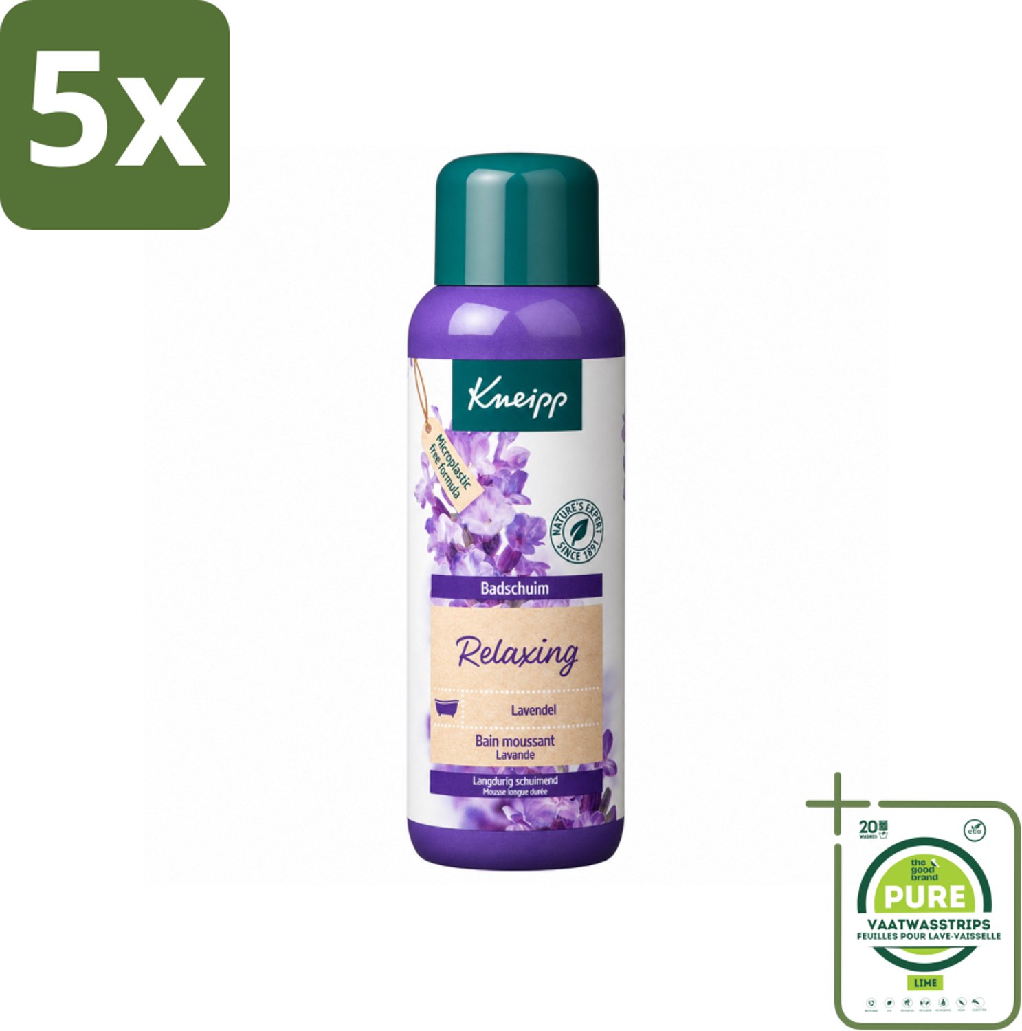 5 x Kneipp - Badschuim - Lavendel - Bloemige geur - 400 ml - Grootverpakking - Vaatwasstrips - Badshuim - Ontspanning - Lavendel - Rust - Bad