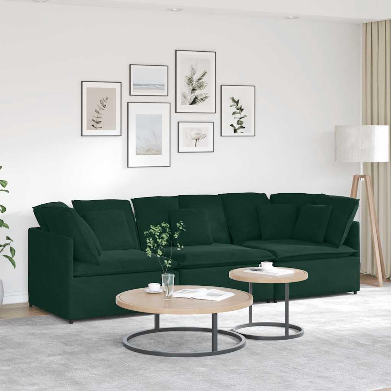 Bank met kussen, fluweel, donkergroen, 3-delig, voor de stoel, woonkamer, zachte bekleding en stabiel metalen frame voor duurzaam comfort en flexibele interieurvormgeving