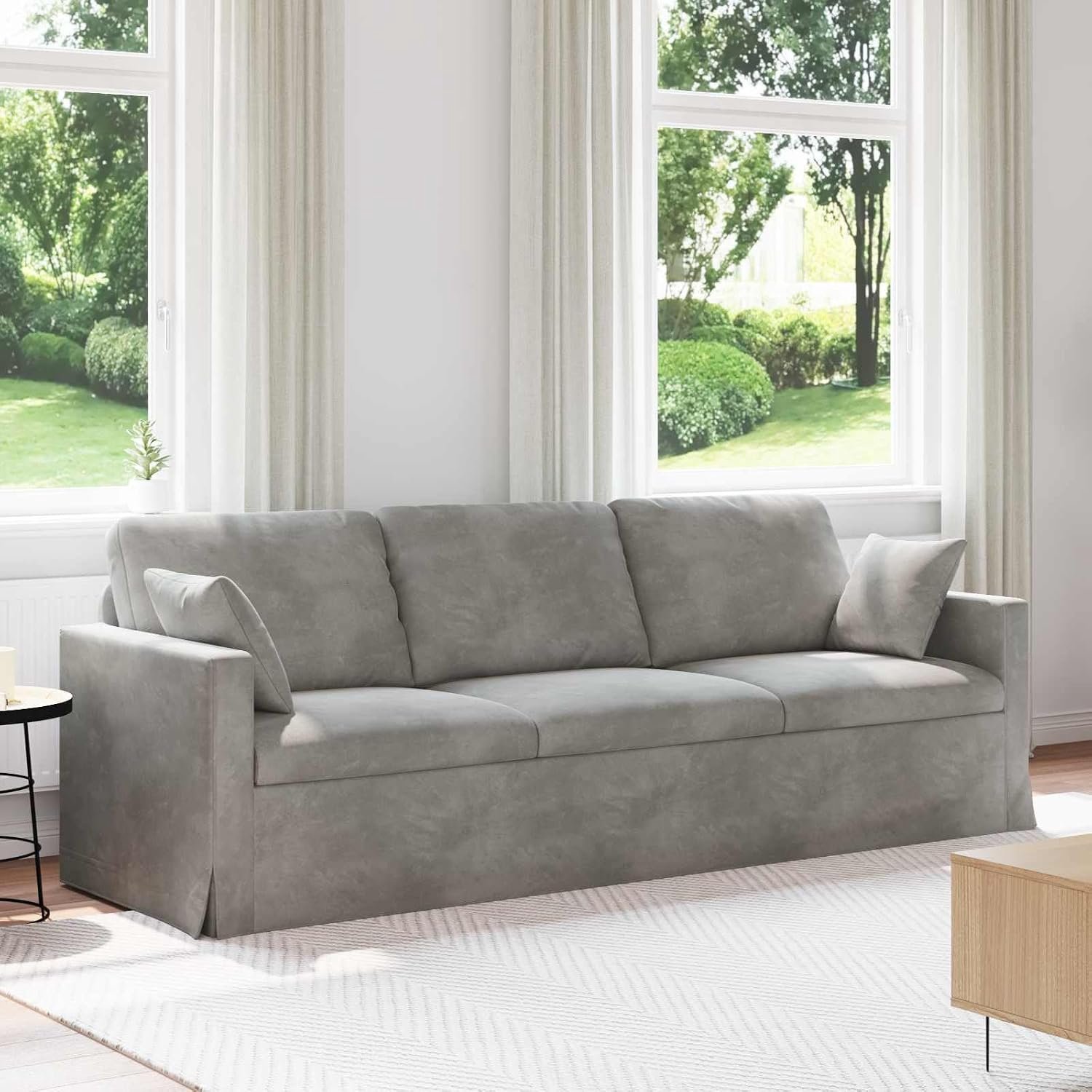 Bank in lichtgrijs 228 x 78 x 80 cm met fluwelen bekleding en ergonomisch vormgegeven relaxmeubels voor optimaal zitcomfort en flexibele interieurvormgeving