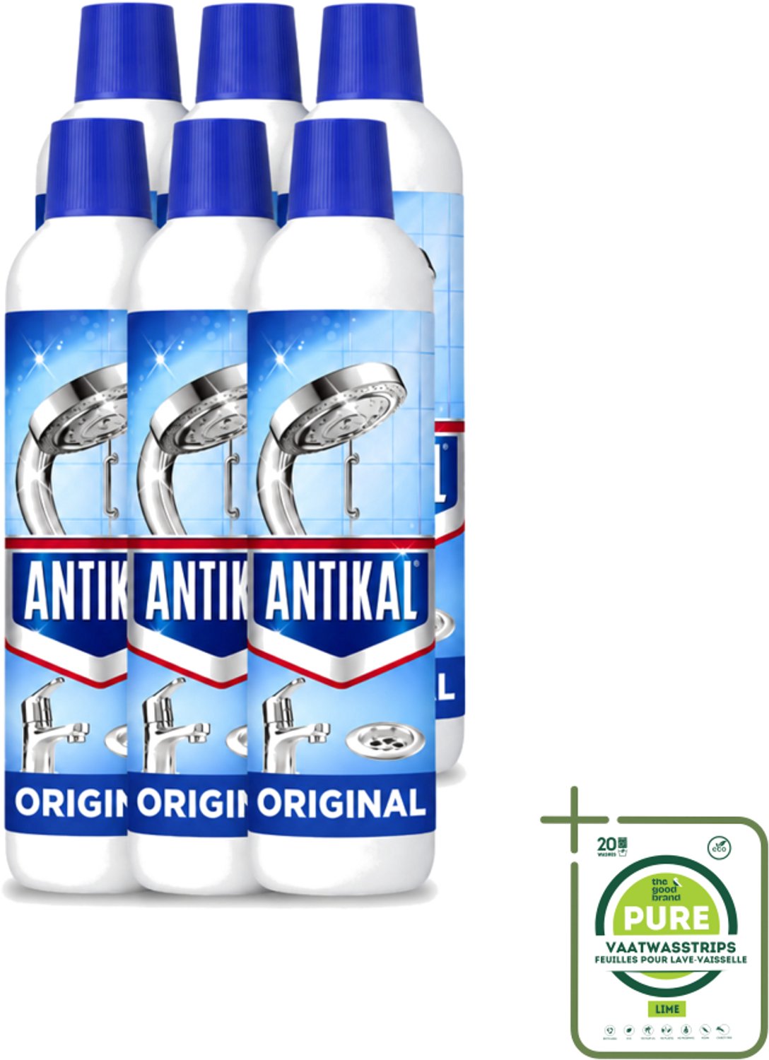 6 x Antikal Original Gel - Kalkreiniger - Extra Hechting - Diepwerkend - 750 ml - Grootverpakking - Vaatwasstrips - Kalkreiniger - Kalkaanslag - Kalkvrij - Anti-druppel - Verticale Oppervlakken