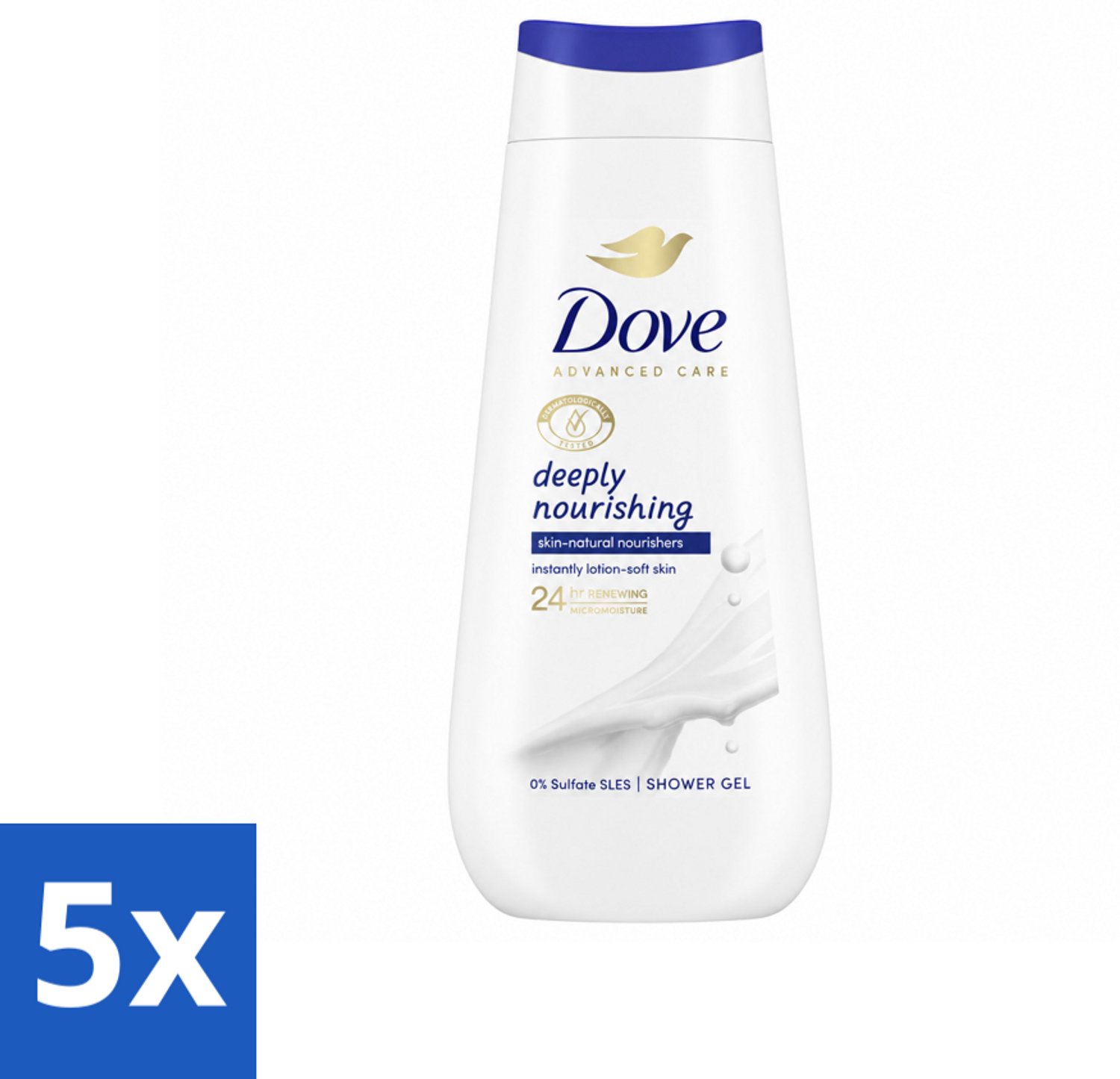 5 x Dove Douchecrème - Deeply Nourishing - 225 ml - Voordeelverpakking - 5 stuks