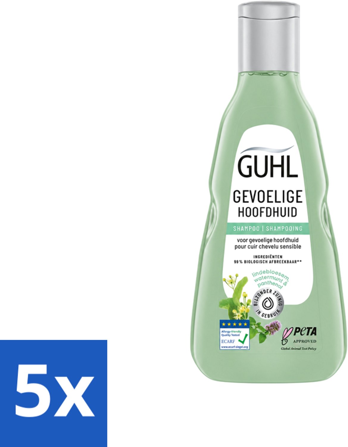 5 x Guhl - Shampoo - Gevoelige Hoofdhuid - 250 ml - Voordeelverpakking - 5 stuks
