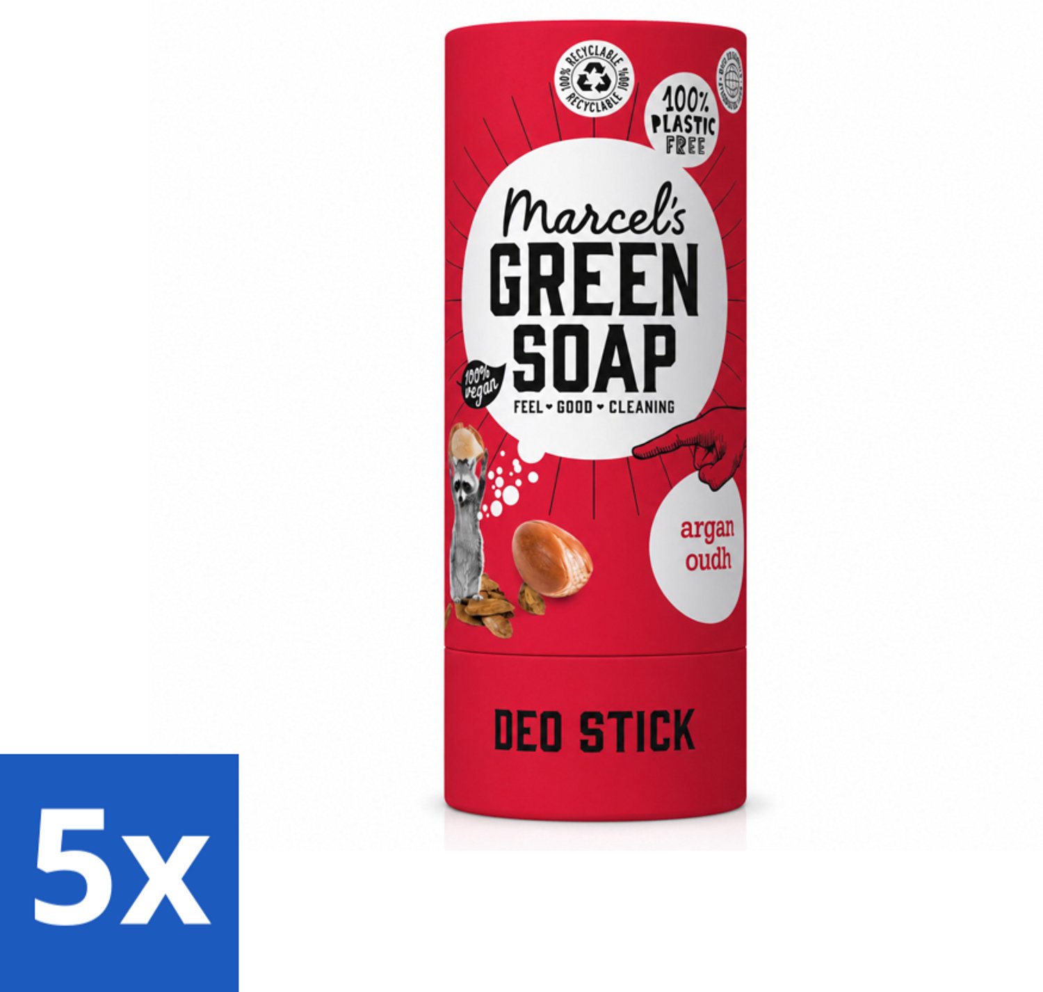 5 x Marcel's Green Soap - Deodorant Stick - Argan & Oudh - Langdurige frisheid - 40 gr - Voordeelverpakking - 5 stuks