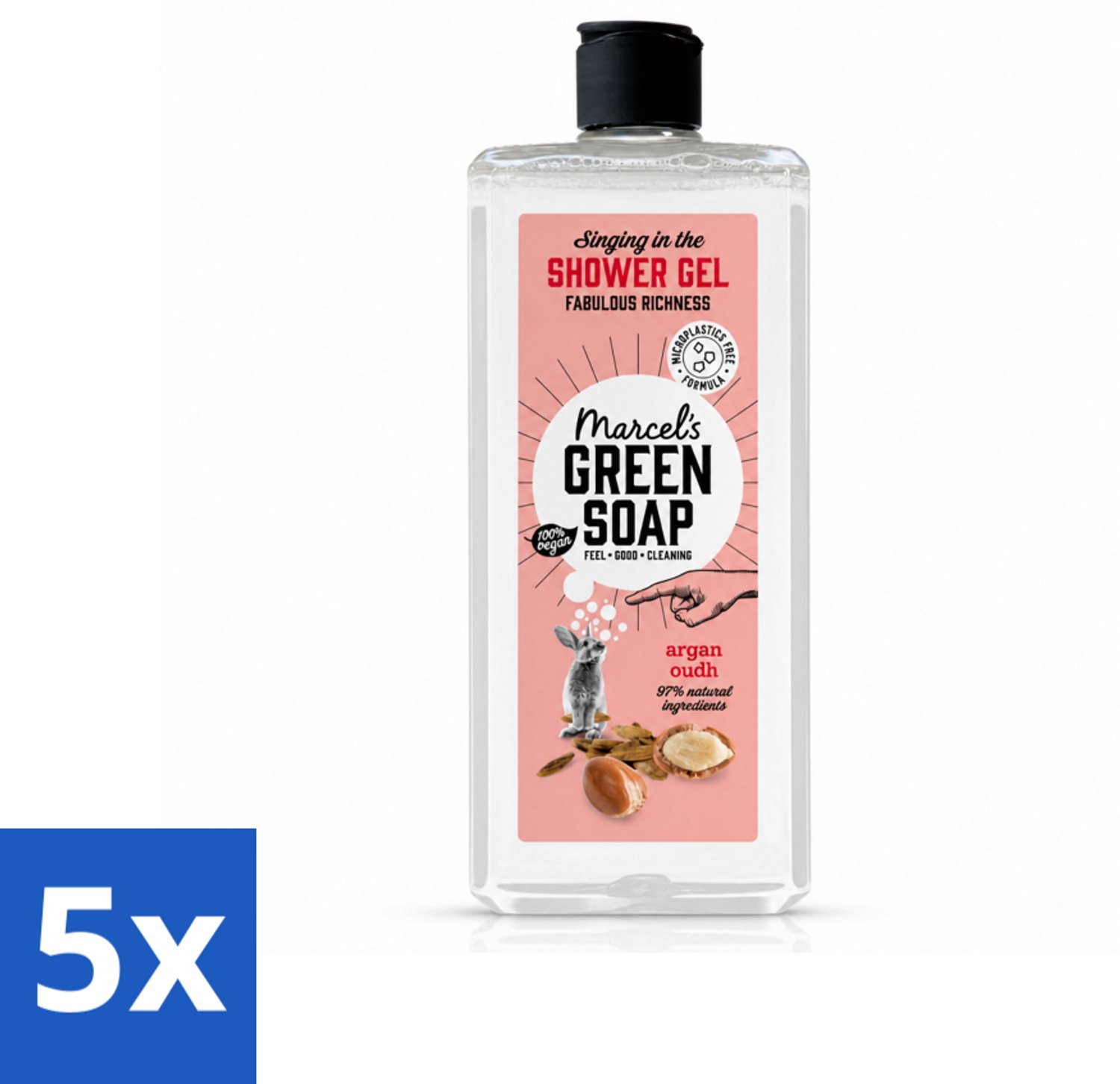 5 x Marcel's Green Soap - Douchegel - Argan & Oudh - Verzorgend & zacht - 300 ml - Voordeelverpakking - 5 stuks