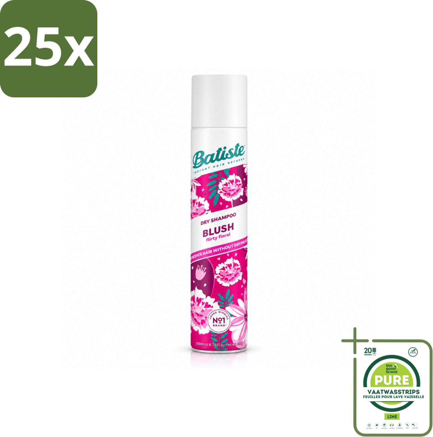 25 x Batiste - Blush - Droogshampoo - Bloemige Geur - Frist Op en Geeft Textuur - 200ml - Grootverpakking - Vaatwasstrips - Droogshampoo - Haar Opfrissen - Frisheid - Bloemige Geur - Haar Volume