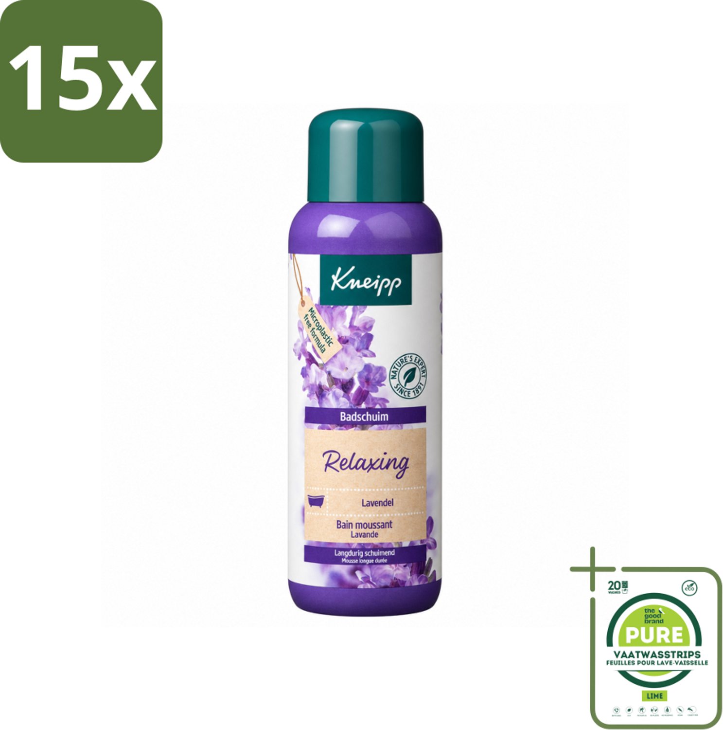 15 x Kneipp - Badschuim - Lavendel - Bloemige geur - 400 ml - Grootverpakking - Vaatwasstrips - Badshuim - Ontspanning - Lavendel - Rust - Bad