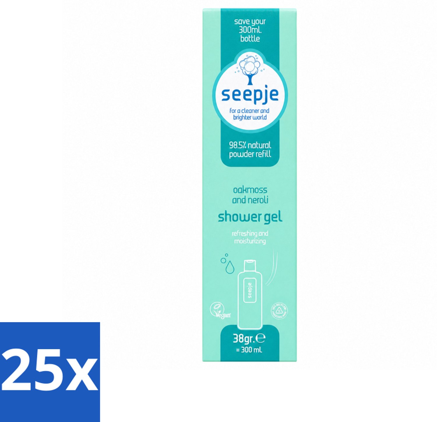 25 x Seepje - Douchegel - Duurzaam & Handig - Eikenmos en Neroli - Navulling - 38 gr - Voordeelverpakking - 25 stuks