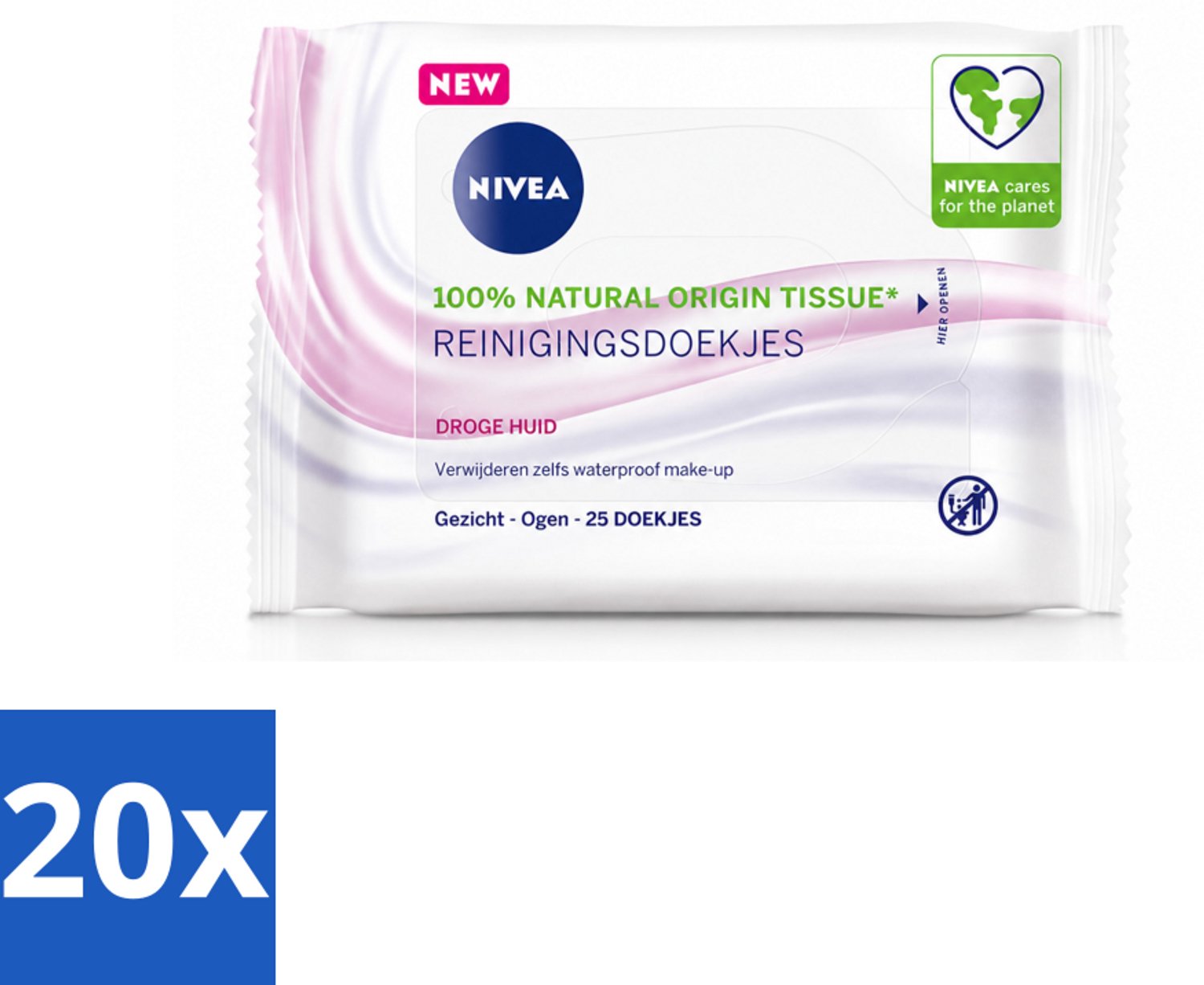 20 x NIVEA - Reinigingsdoekjes - Verzachtend - Droge Huid - Verwijdert Waterbestendige Make-up - 25 Doekjes - Voordeelverpakking - 20 stuks