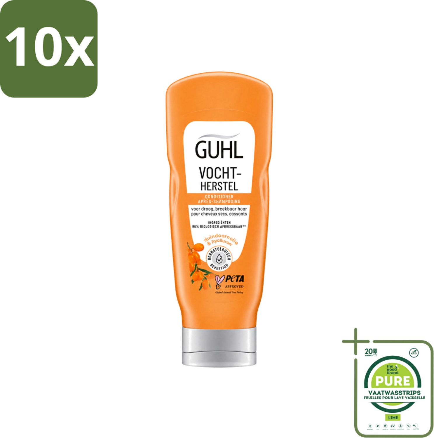 10 x Guhl - Crème Conditioner - Vochtbalans - 200 ml - Grootverpakking - Vaatwasstrips - Hydratatie Haar - Vochtbalans Haar - Droog Haar - Zachtheid Haar - Tarwekiem-olie