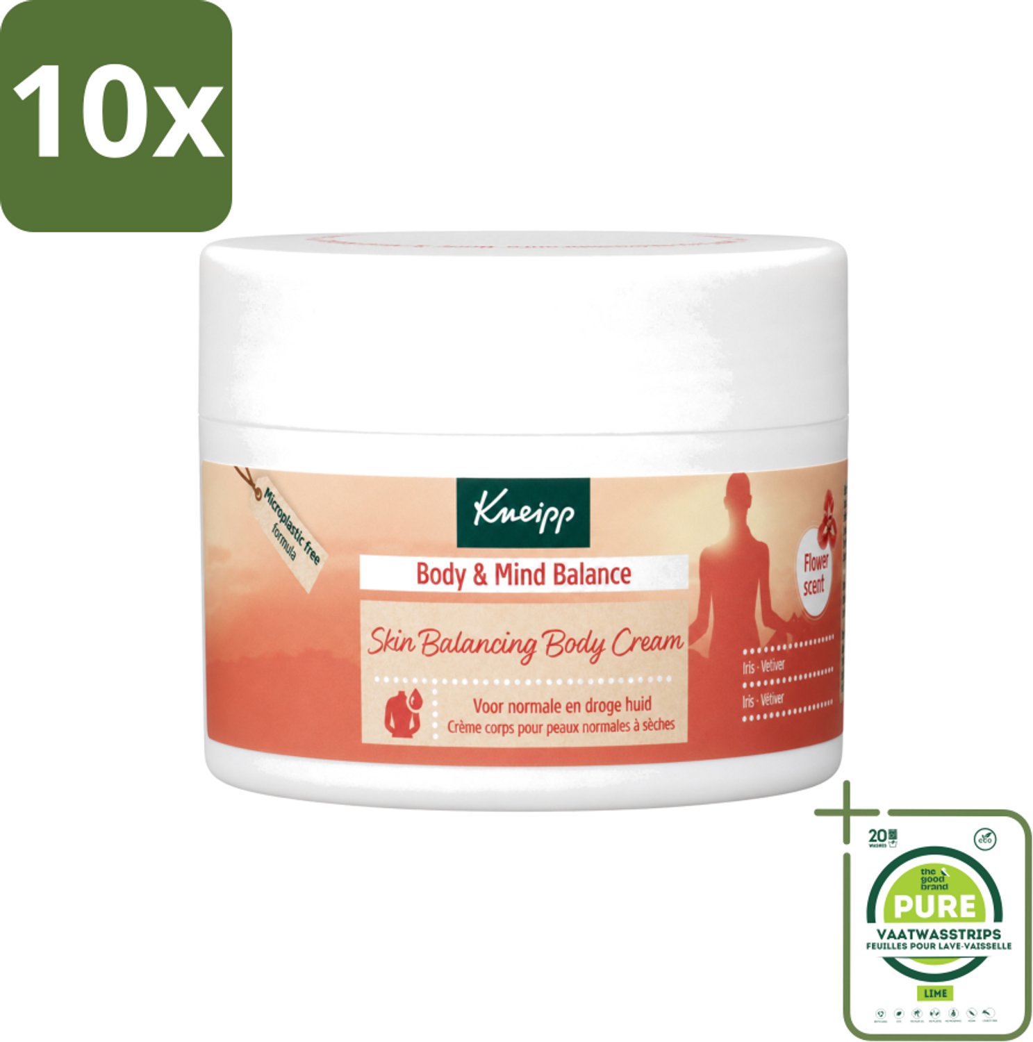 10 x Kneipp - Body crème - Body & Mind Balance - Iris & Vetiver - 200 ml - Grootverpakking - Vaatwasstrips - Kneipp Bodycrème - Balans - Ontspanning - Huidverzorging - Iris