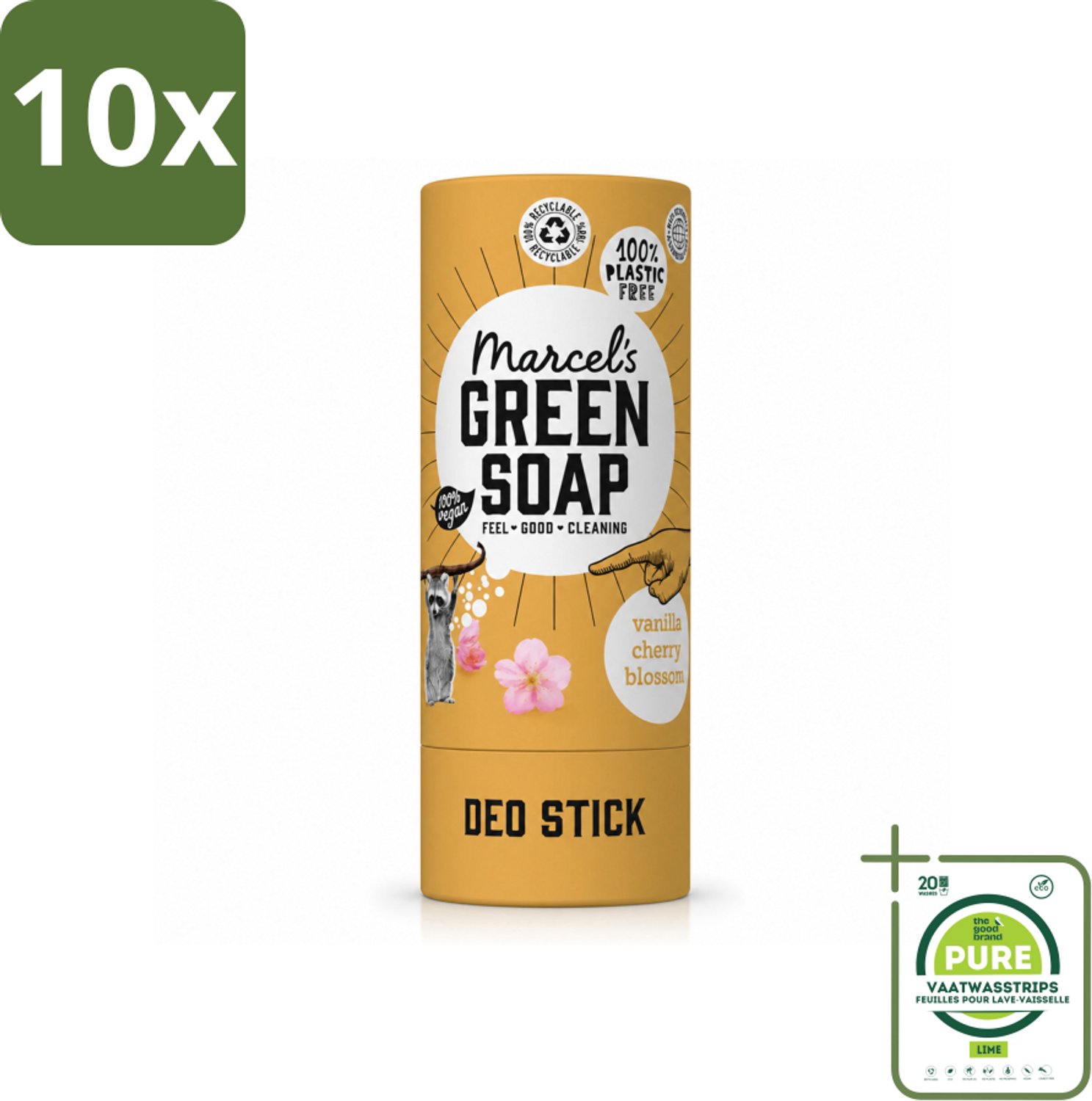 10 x Marcel's Green Soap - Deodorant Stick - Vanille & Kersenbloesem - Langdurige frisheid - 40 gr - Grootverpakking - Vaatwasstrips - Deodorantstok - Natuurlijke Deodorant - Duurzame Deodorant - Vegan Deodorant - Biologische Deodorant