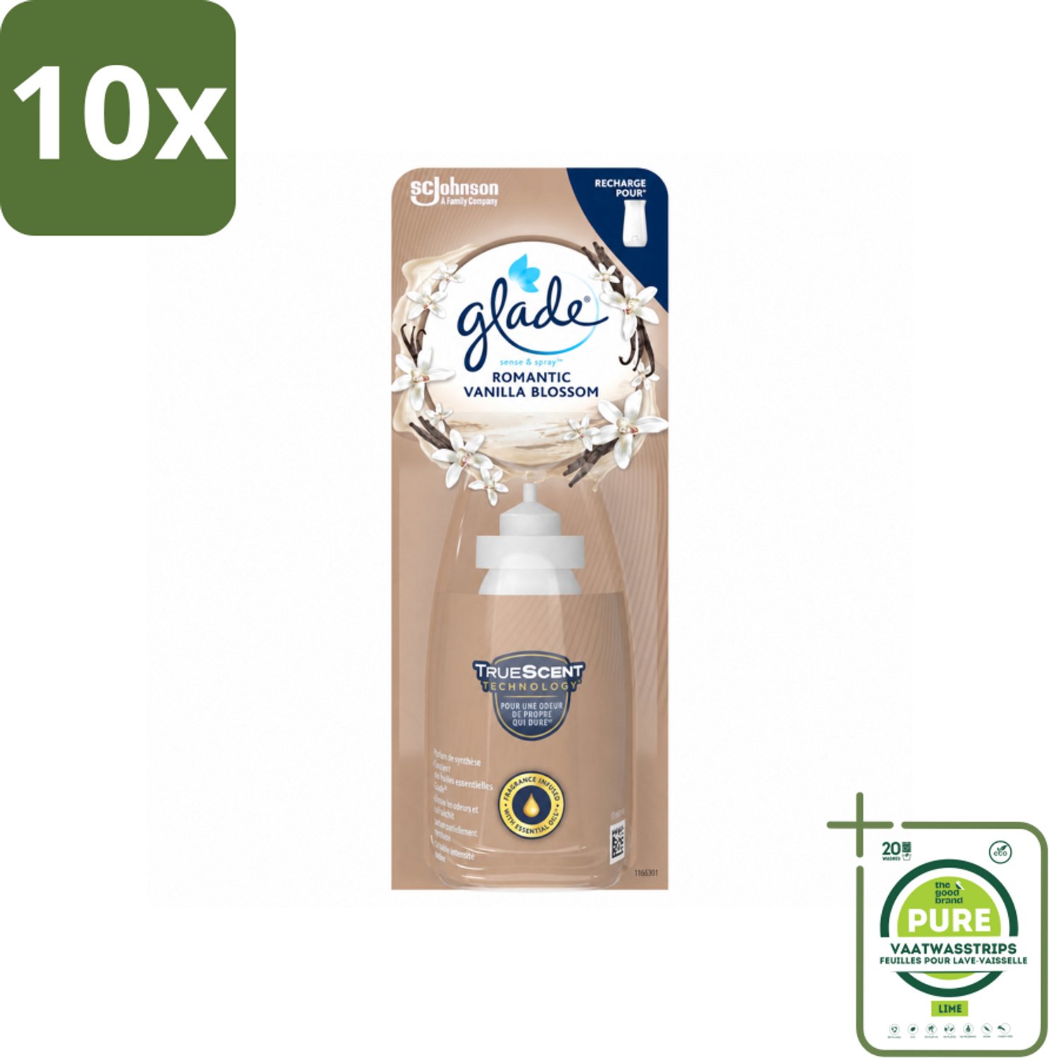 10 x Glade - Sense & Spray - Romantic Vanillebloesem - 18 ml - Grootverpakking - Vaatwasstrips - Romantische Geur - Geurafgifte - Bewegingssensor - Vanille - Orchidee