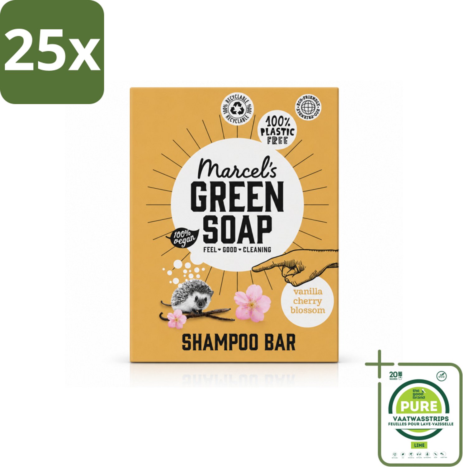 25 x Marcel's Green Soap - Shampoobar - Vanilla & Cherry Blossom - Versterkt & verzorgt - 90 gr - Grootverpakking - Vaatwasstrips - Shampoobar - Natuurlijke Shampoo - Biologisch Afbreekbaar - Vegan Shampoo - Plasticvrij