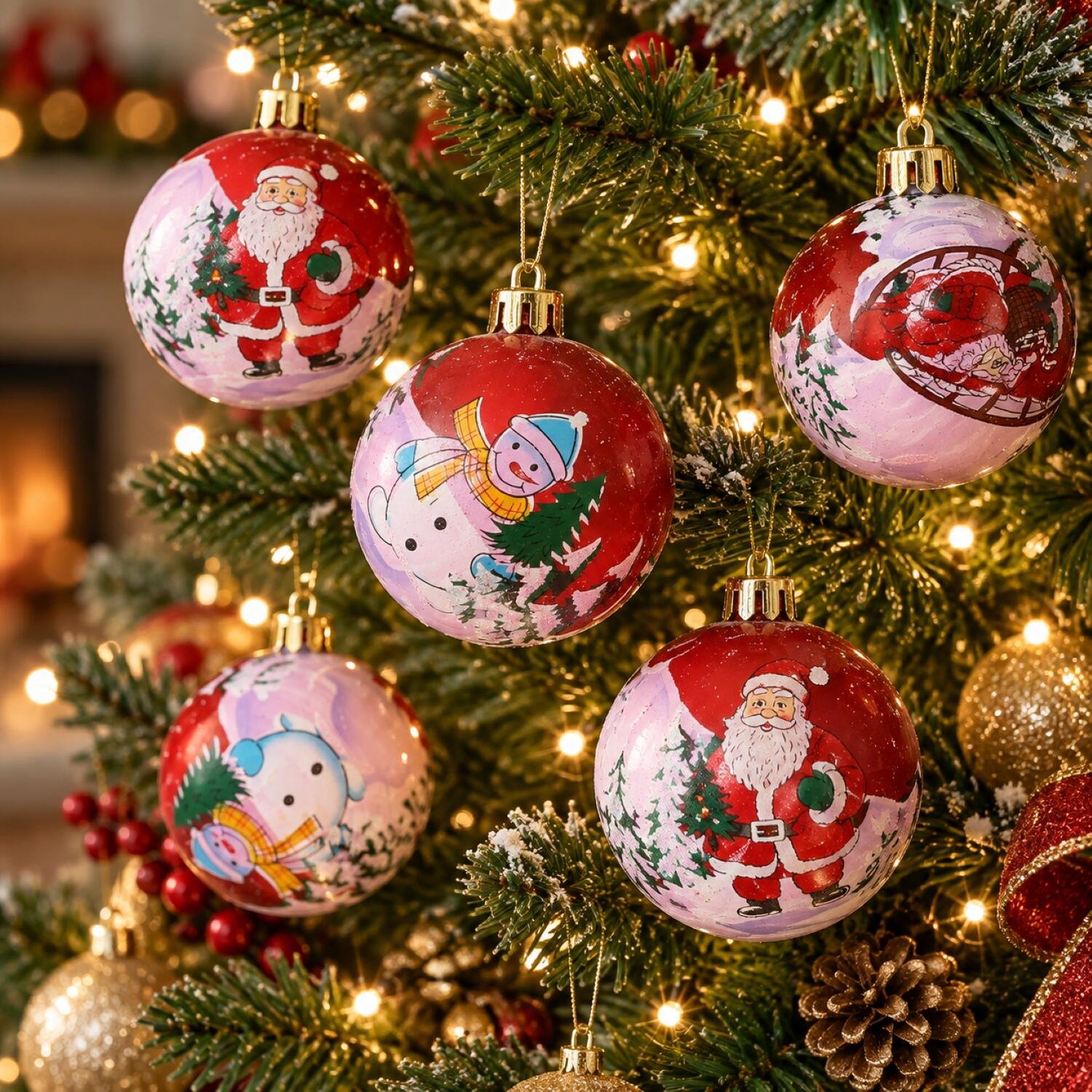 Inge Christmas Goods Gedecoreerde kerstballen - 18x stuks - rood - met kerst print - Dia 6 cm - kunststof