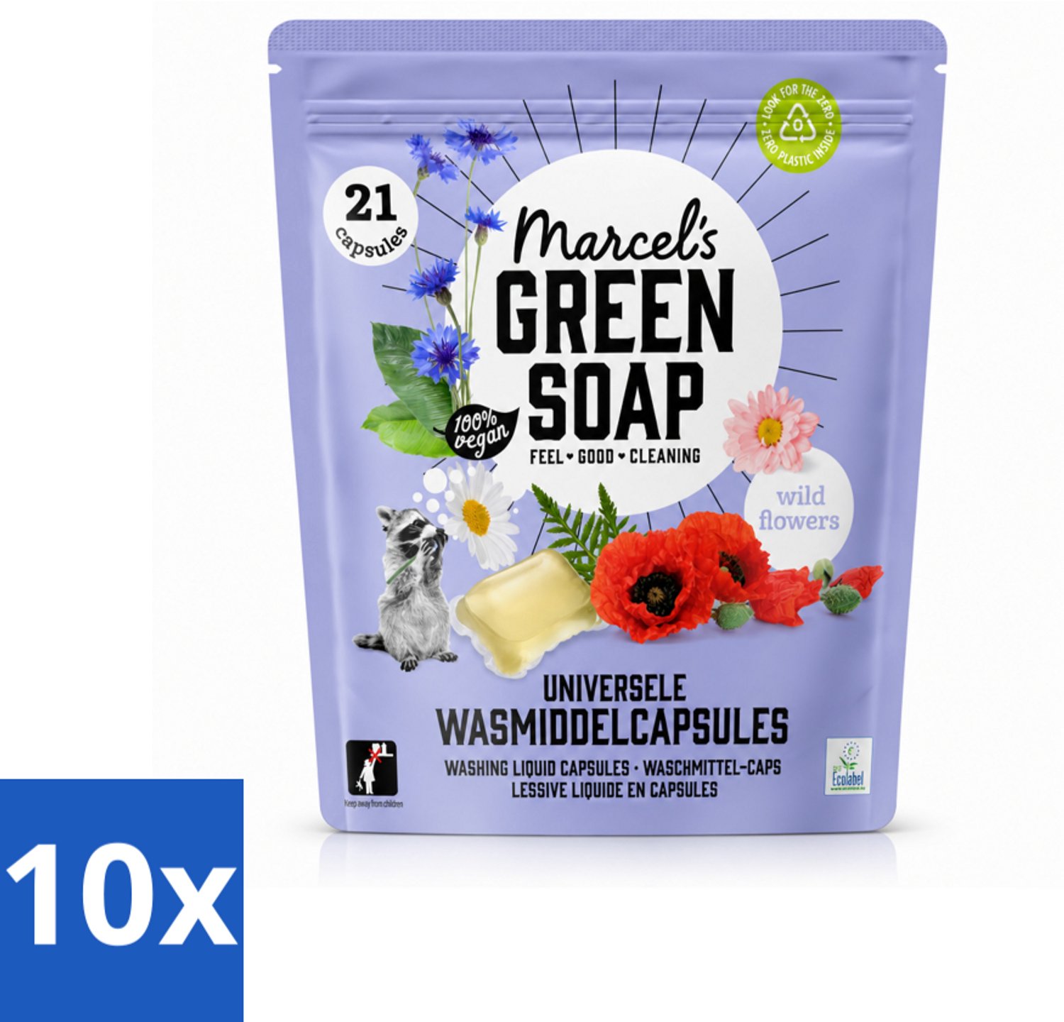 10 x Marcel's Green Soap - Wascapsules - Wilde Bloemen - Gemak in één dosis - 21 Capsules - Voordeelverpakking - 10 stuks