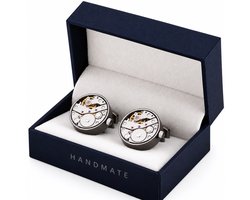 Luxe Manchetknopen Heren met Mechanisch Horlogemechanisme - Gepolijste Zwartkleurig Cufflinks inclusief Geschenkdoos